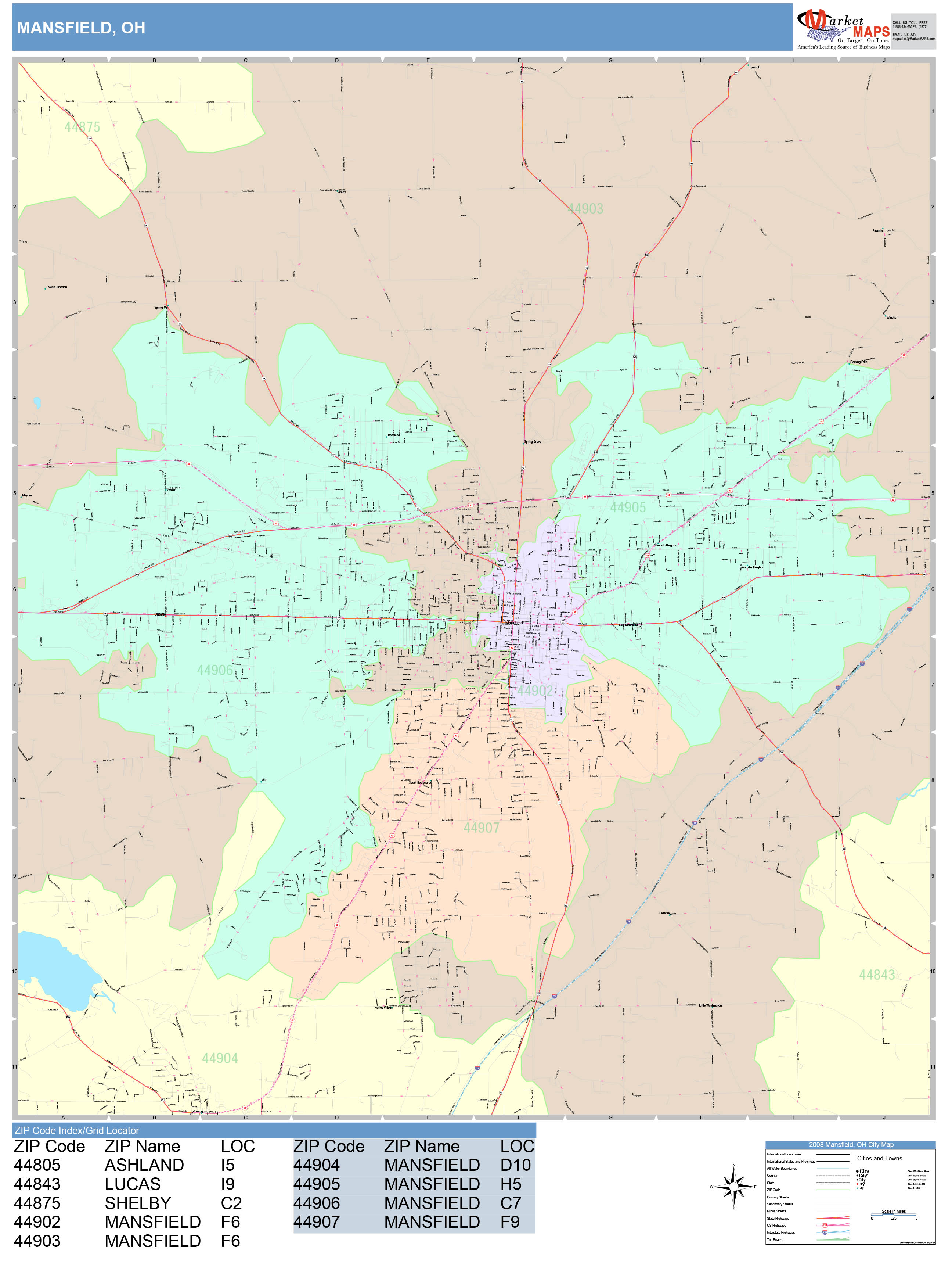 Mansfield Ohio Wall Map (Color Cast Style) by MarketMAPS