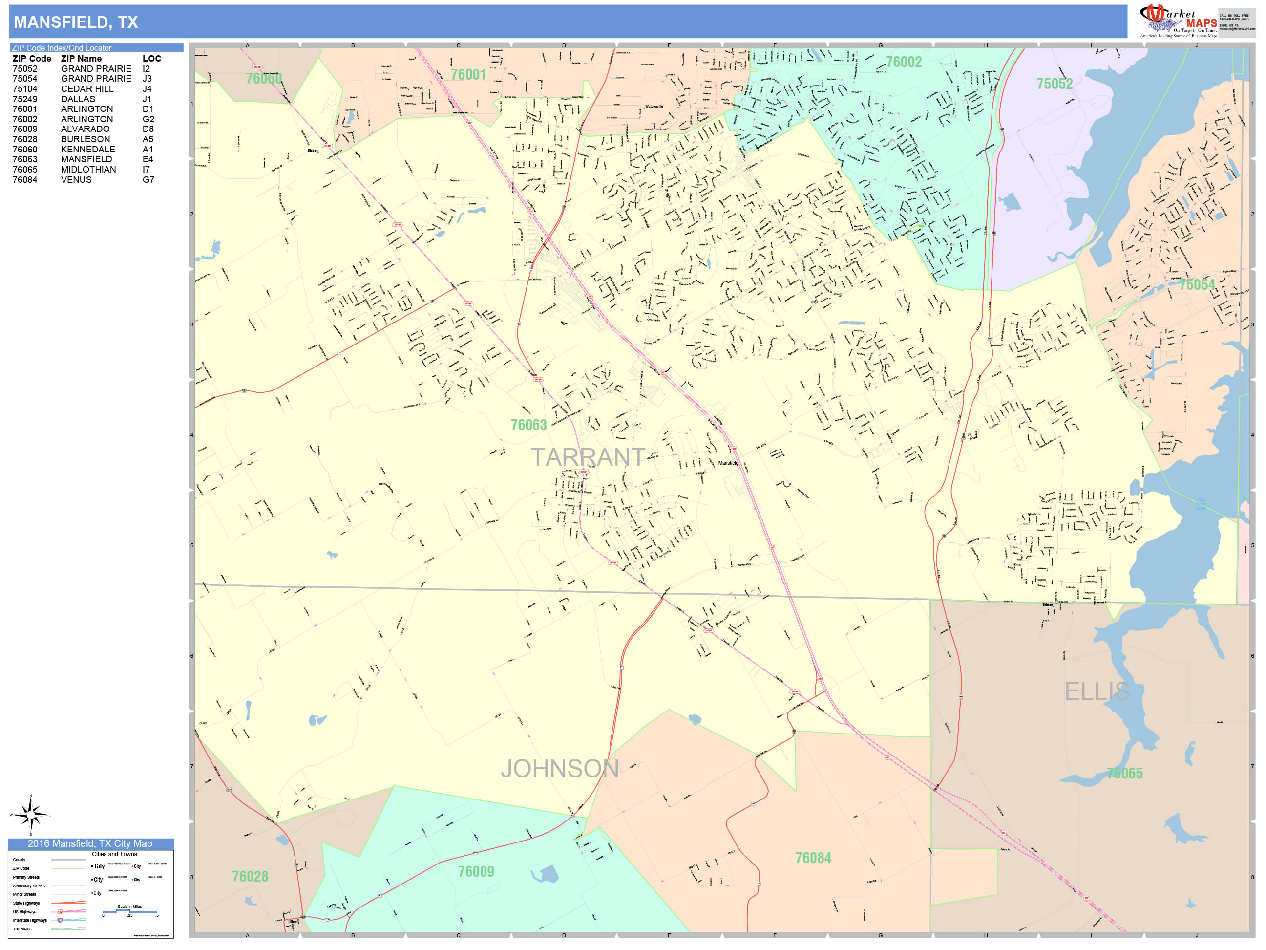 Mansfield Texas Wall Map (Color Cast Style) by MarketMAPS - MapSales.com