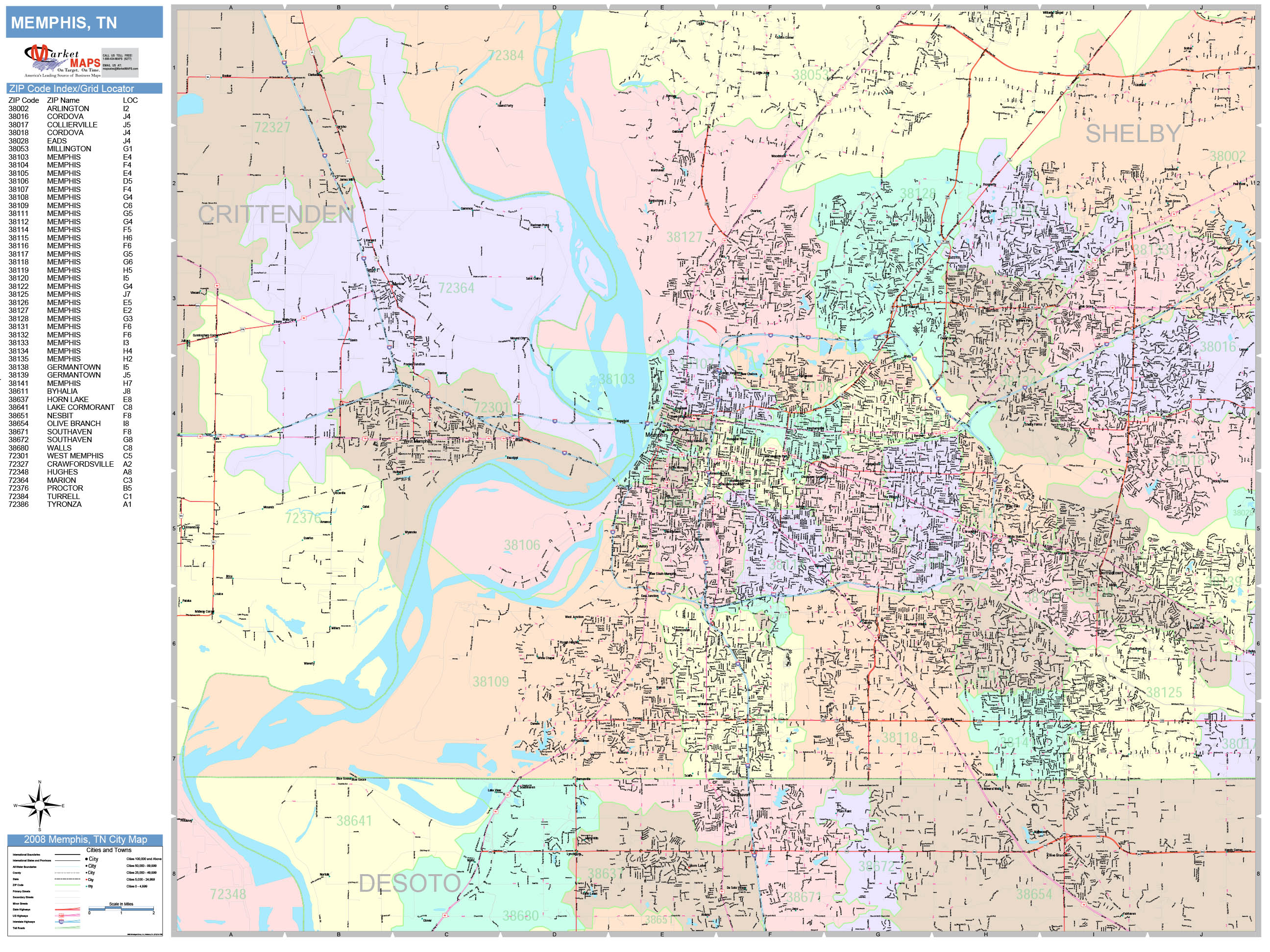 Memphis Tennessee Wall Map (Color Cast Style) by MarketMAPS - MapSales