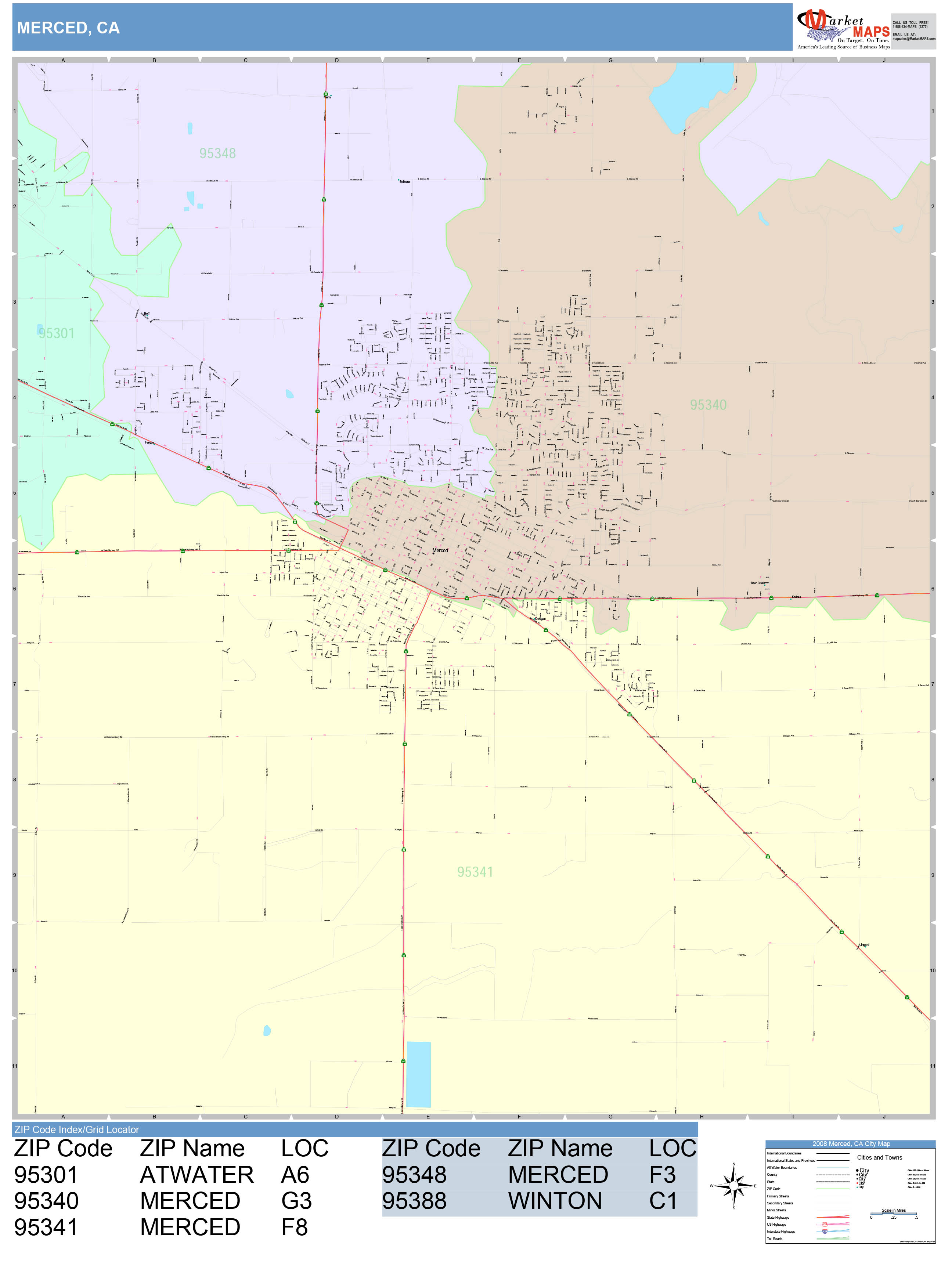 Merced California Wall Map (Color Cast Style) by MarketMAPS - MapSales