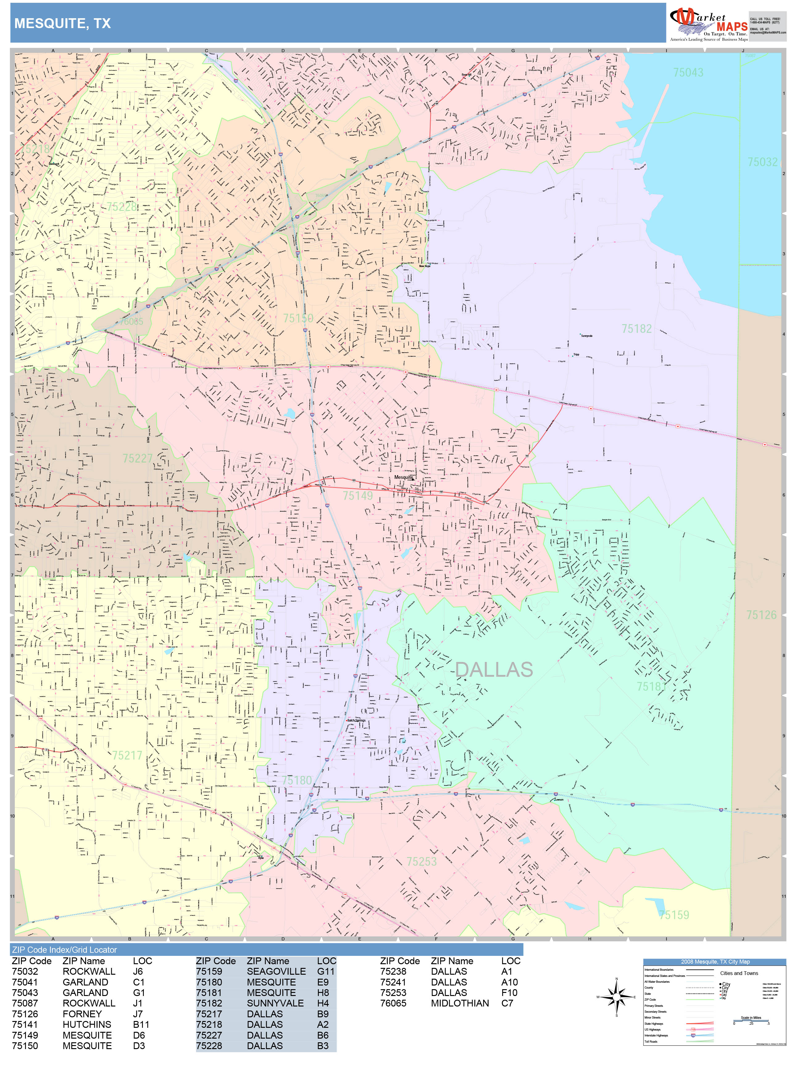 Mesquite Texas Wall Map (Color Cast Style) by MarketMAPS - MapSales.com