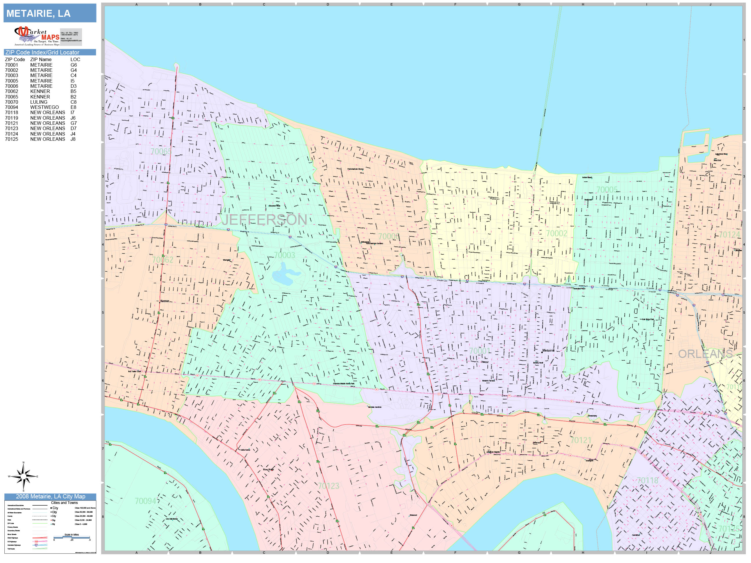 Metairie Louisiana Wall Map (Color Cast Style) by MarketMAPS - MapSales.com