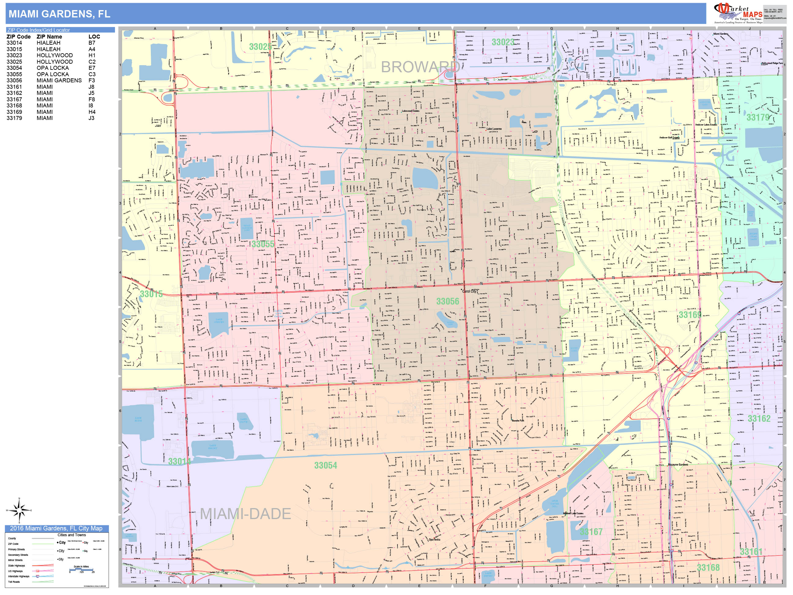 Miami Gardens Florida Wall Map Basic Style By Marketmaps Mapsales