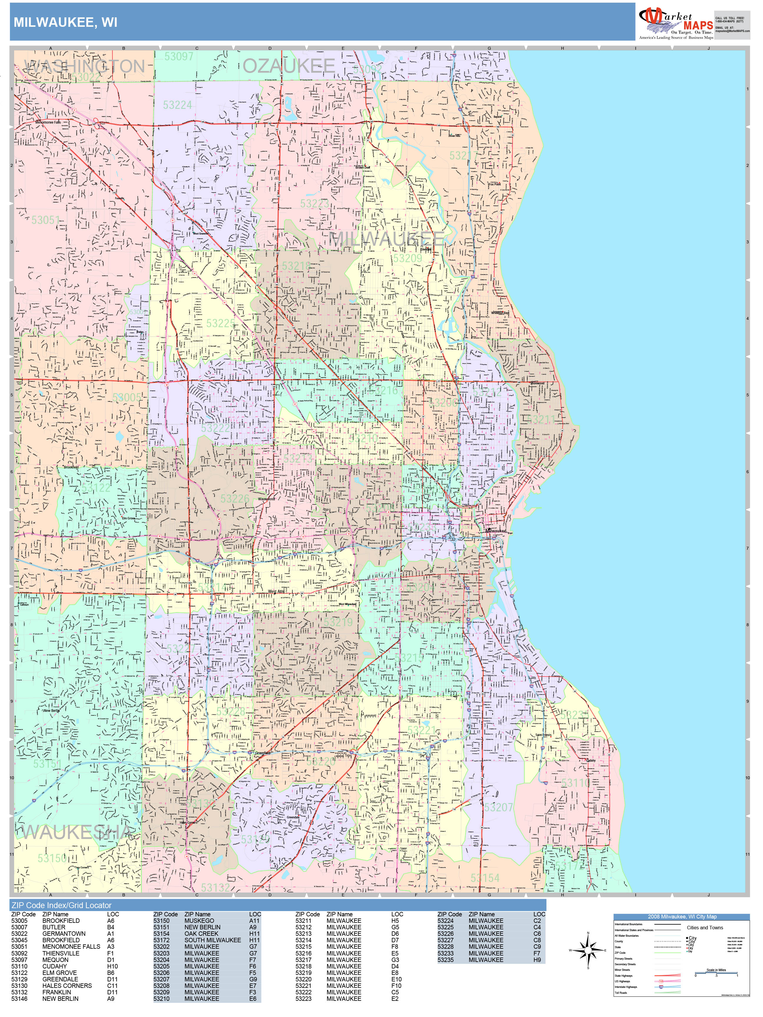 Milwaukee Wisconsin Wall Map Color Cast Style By Marketmaps