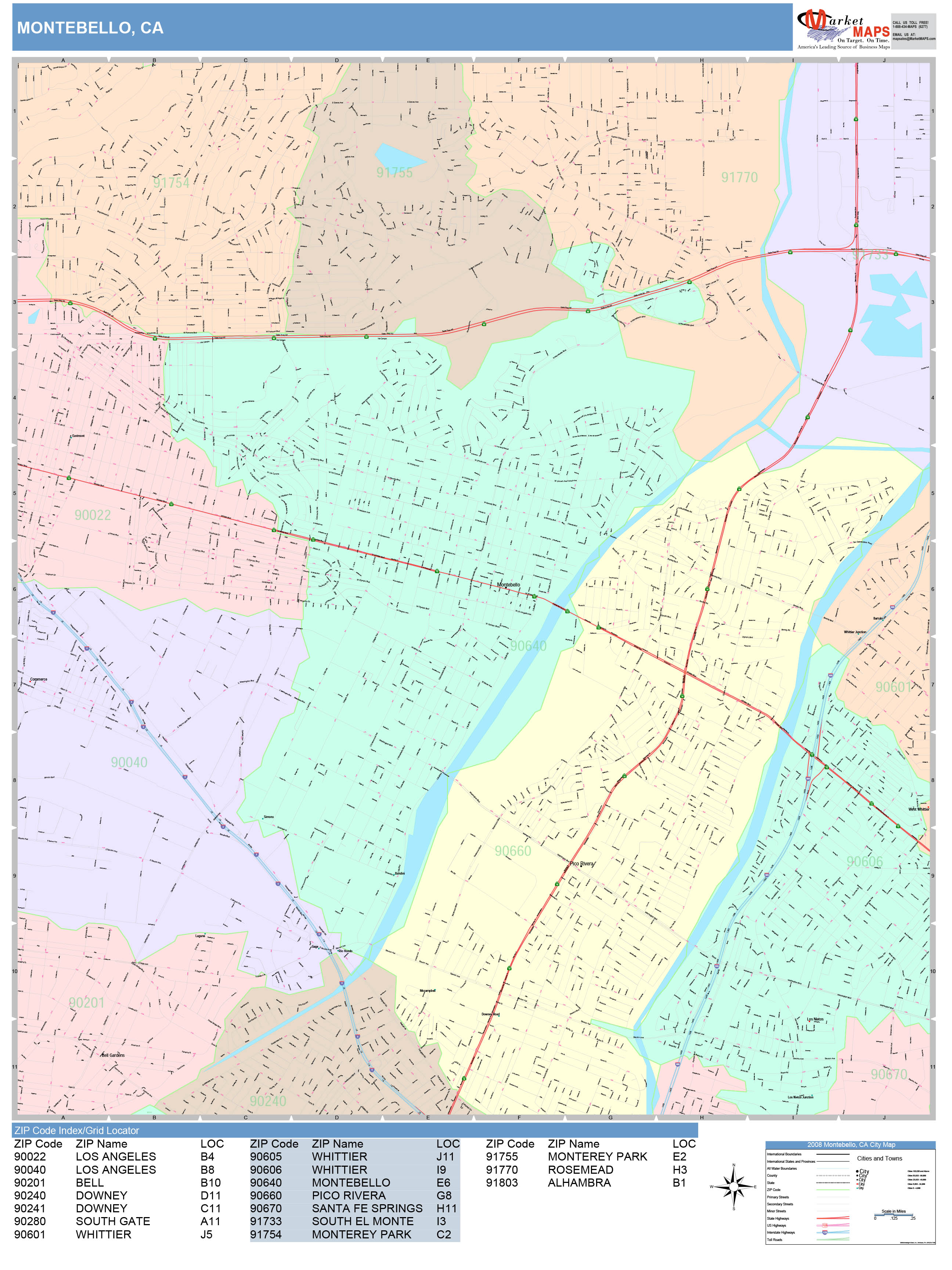 Montebello California Wall Map (Color Cast Style) by MarketMAPS 