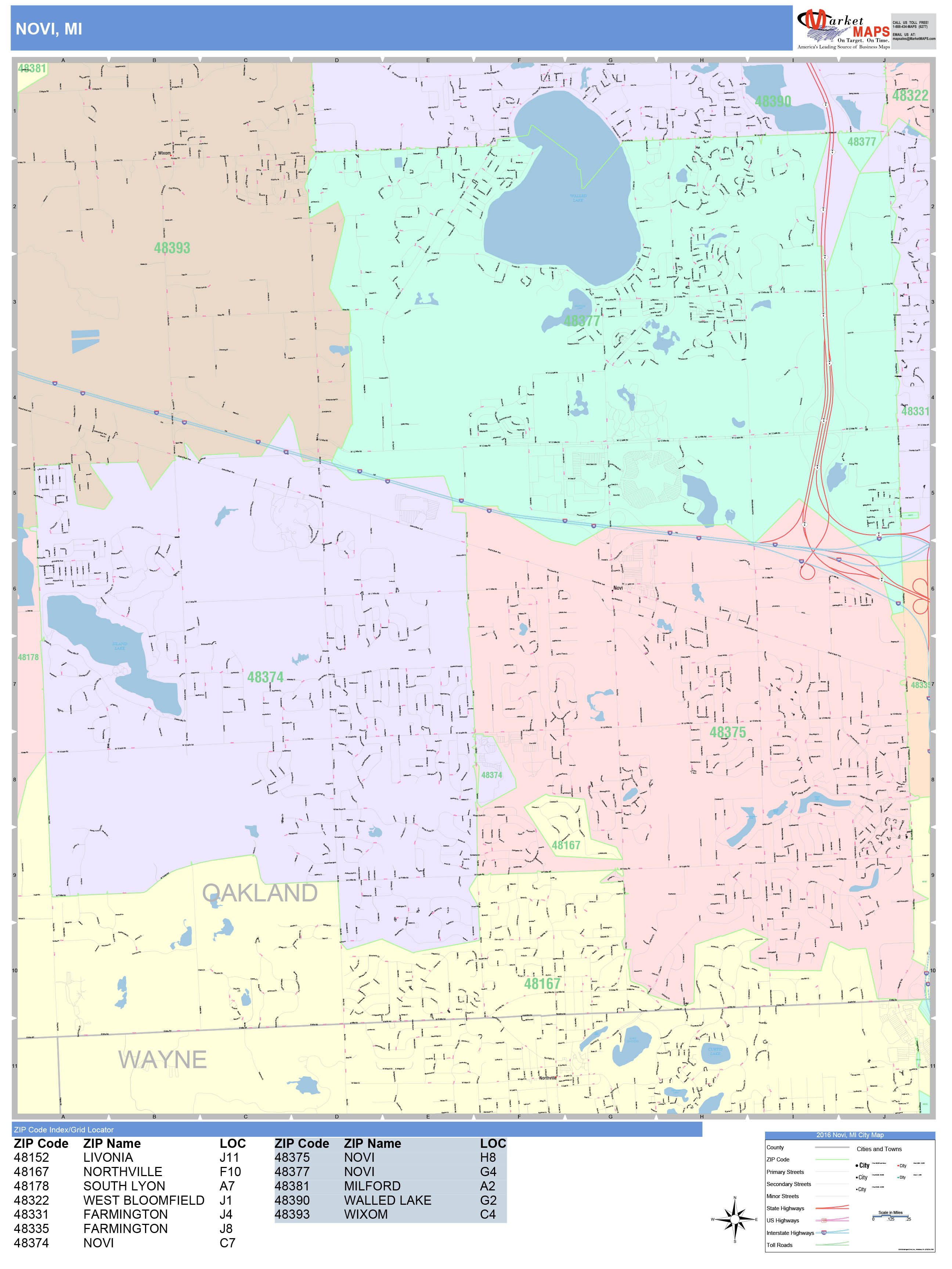 Novi Michigan Wall Map (Color Cast Style) by MarketMAPS