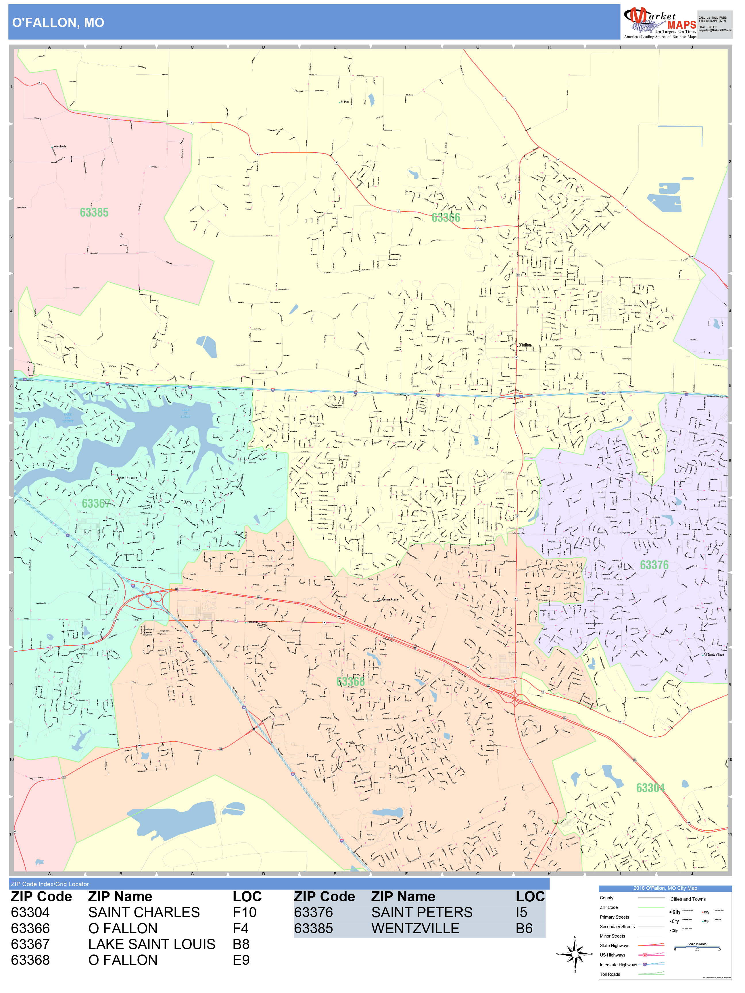 Ofallon Missouri Wall Map Color Cast Style By Marketmaps 8773