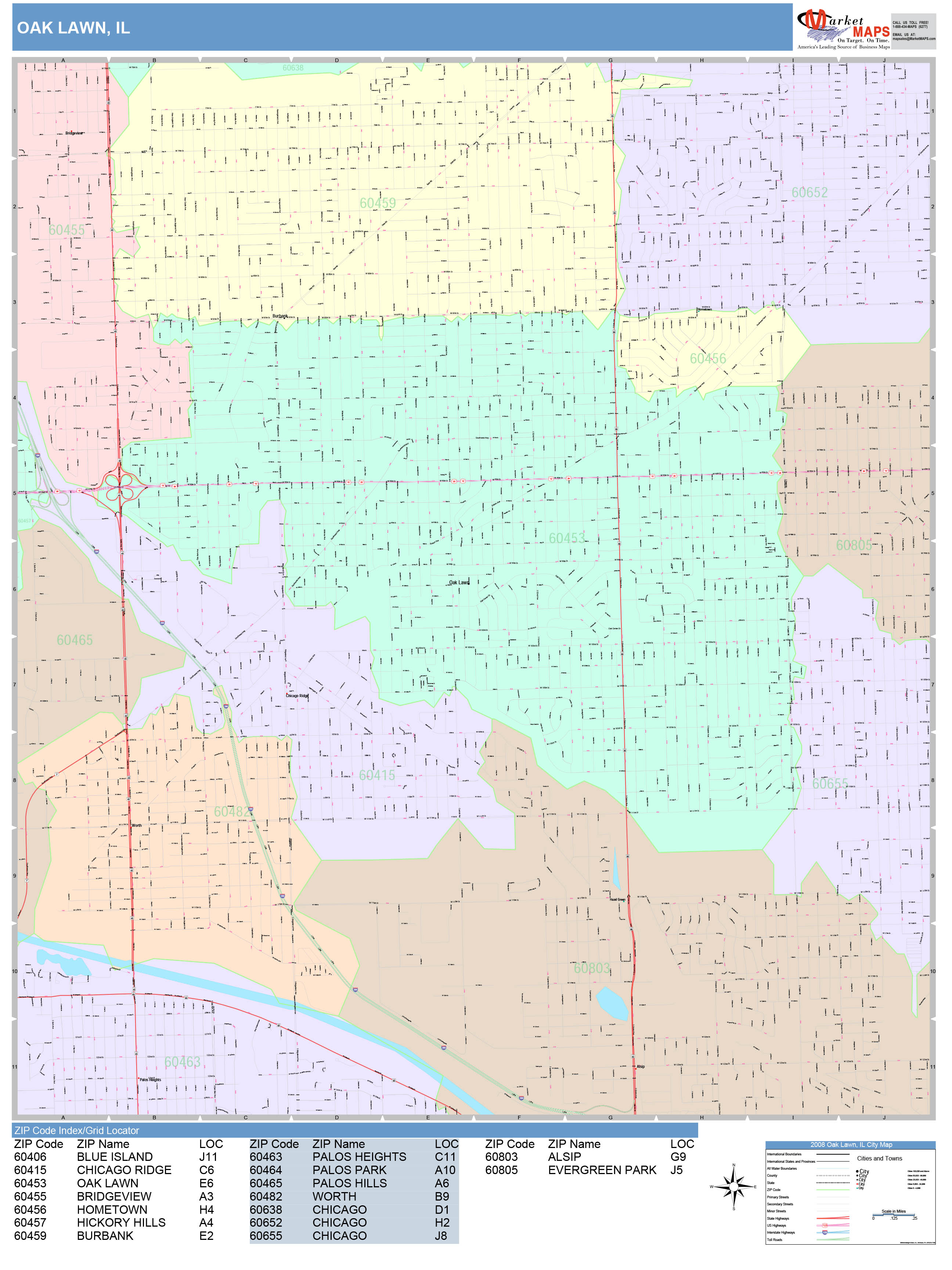 Oak Lawn Illinois Wall Map (Color Cast Style) by MarketMAPS - MapSales.com