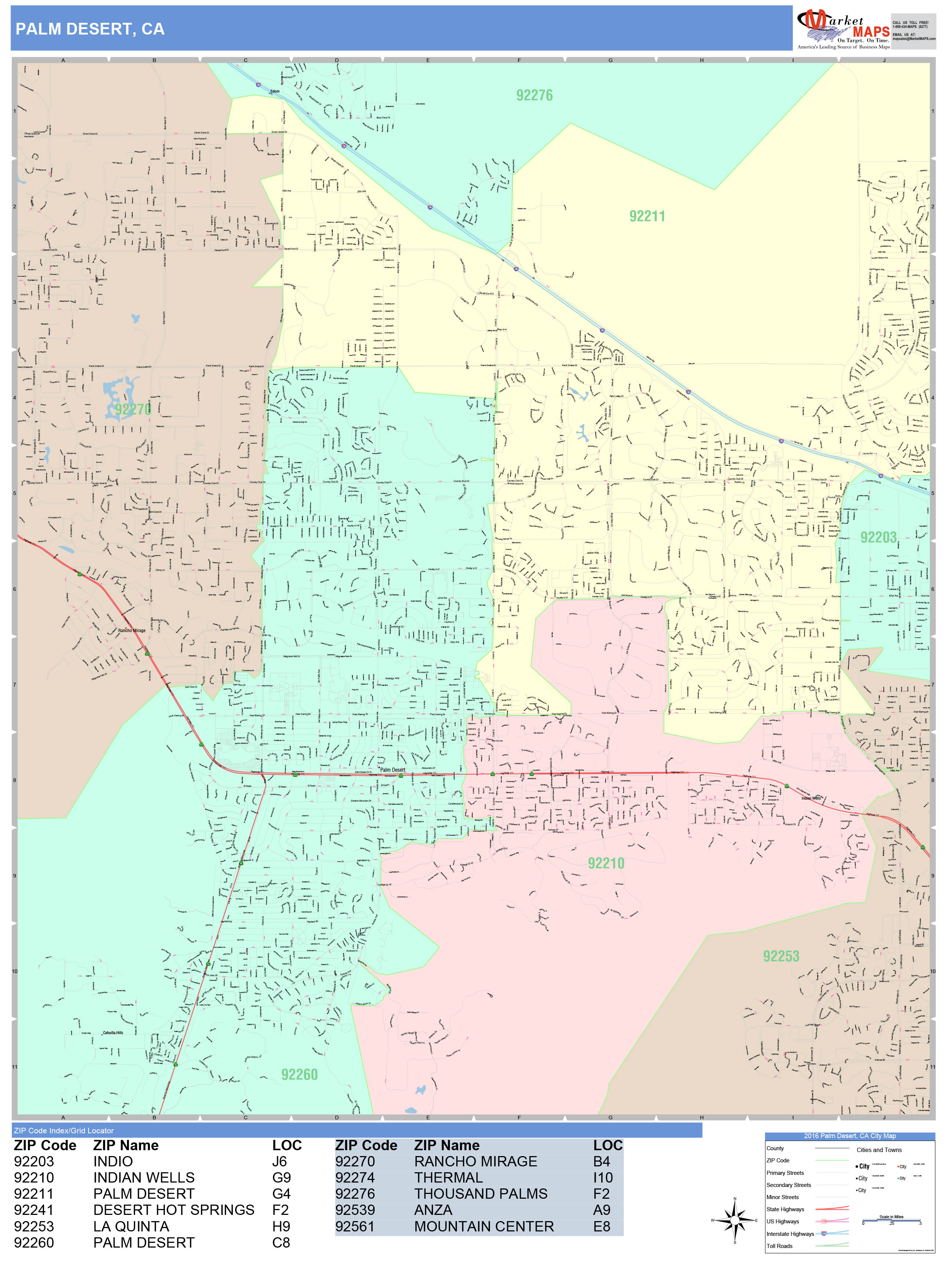 Palm Desert California Wall Map (Color Cast Style) by MarketMAPS