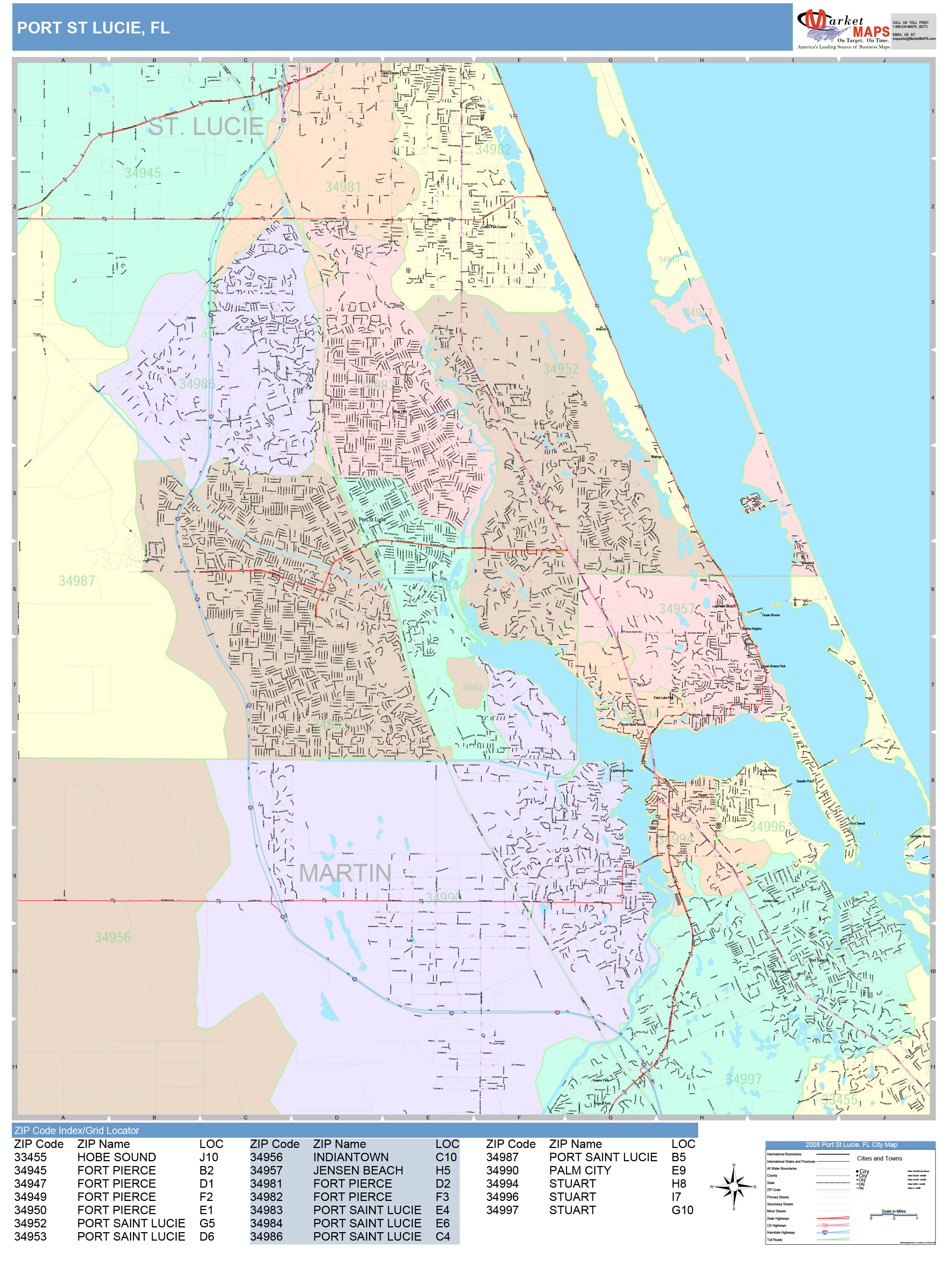 Port St. Lucie Florida Wall Map (Color Cast Style) by MarketMAPS ...