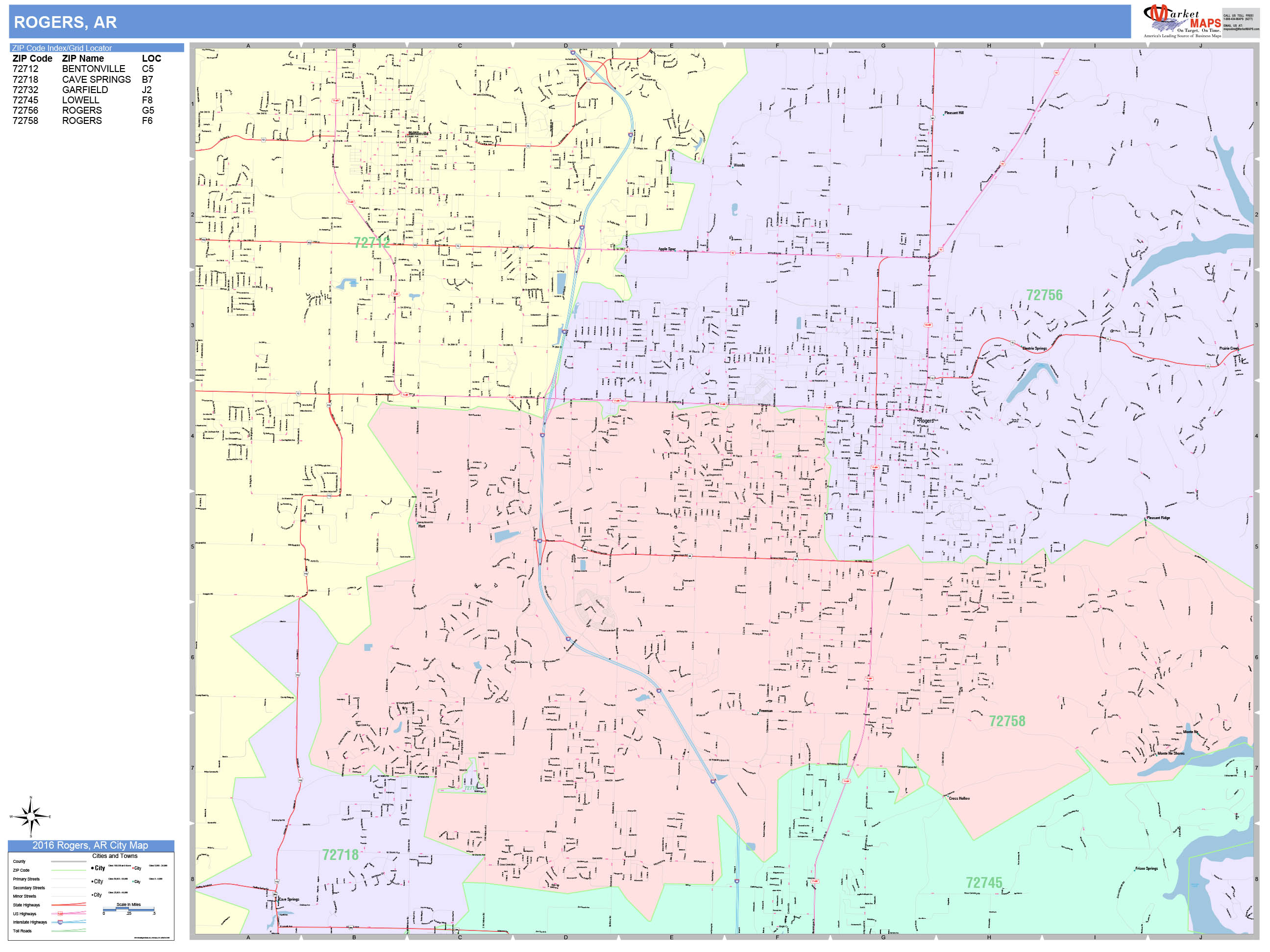 Rogers Arkansas Wall Map (Color Cast Style) by MarketMAPS - MapSales.com