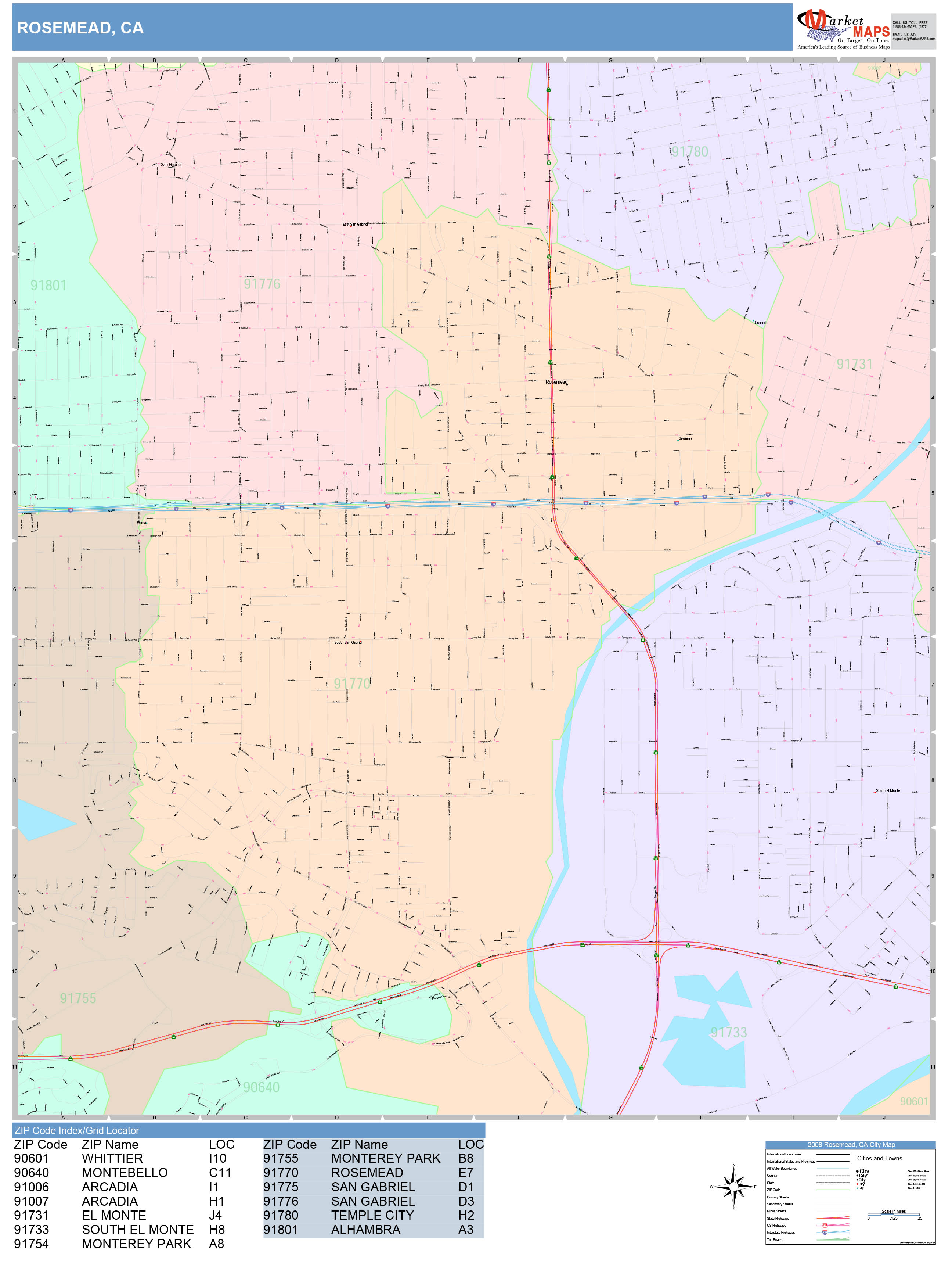 Rosemead California Wall Map (Color Cast Style) by MarketMAPS ...