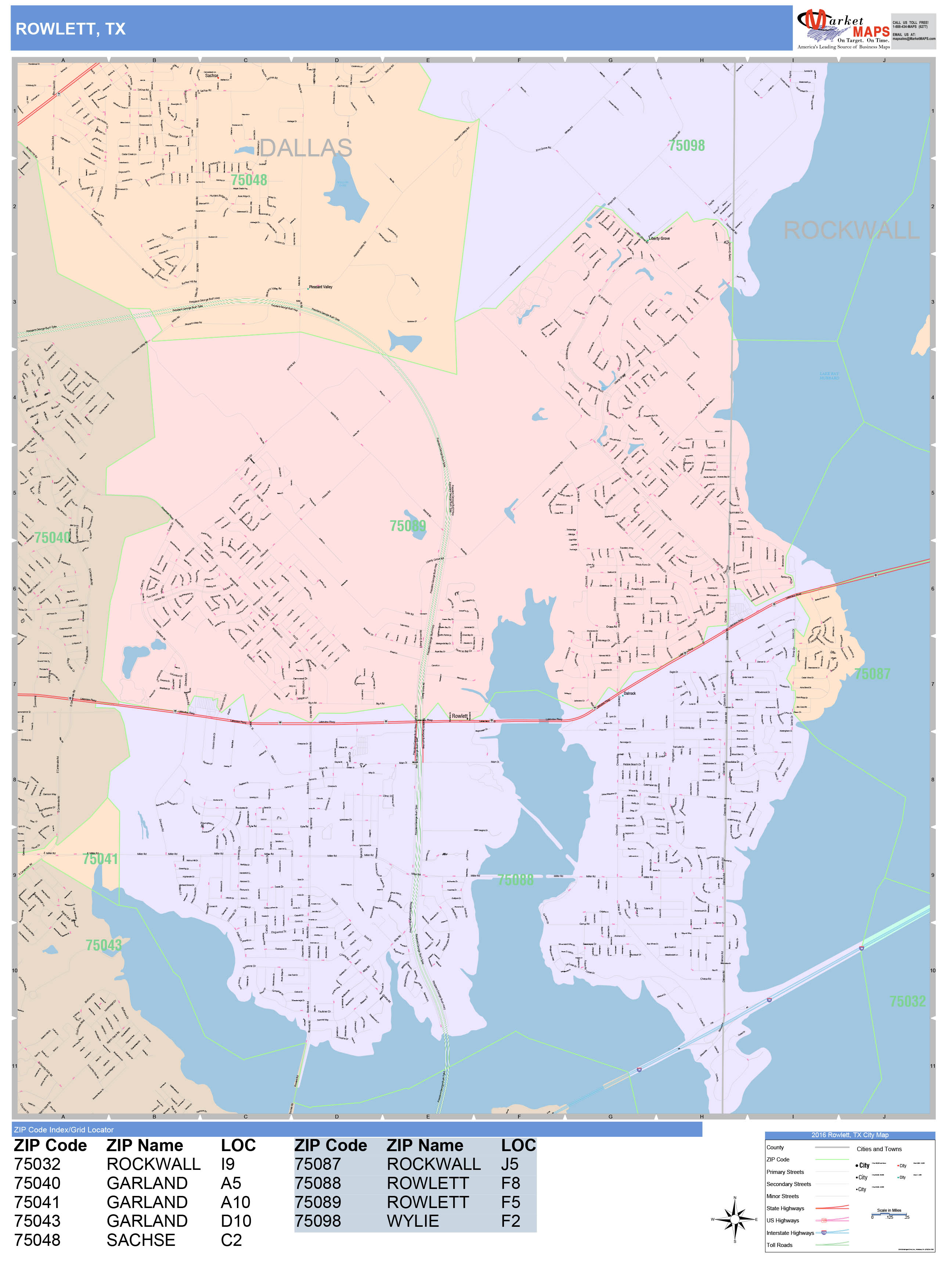 Rowlett Texas Wall Map (color Cast Style) By Marketmaps - Mapsales