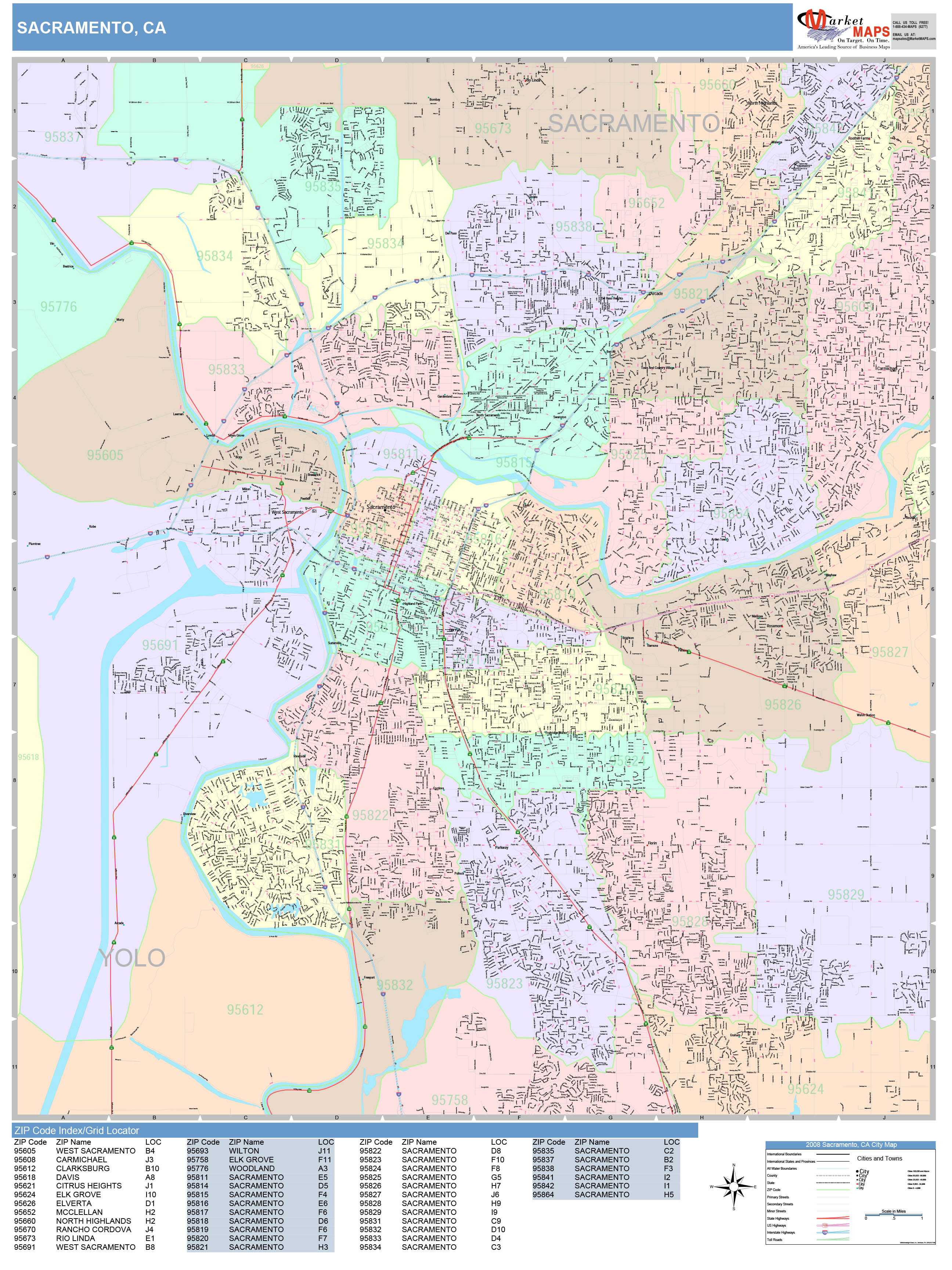 Sacramento California Wall Map Color Cast Style By Marketmaps