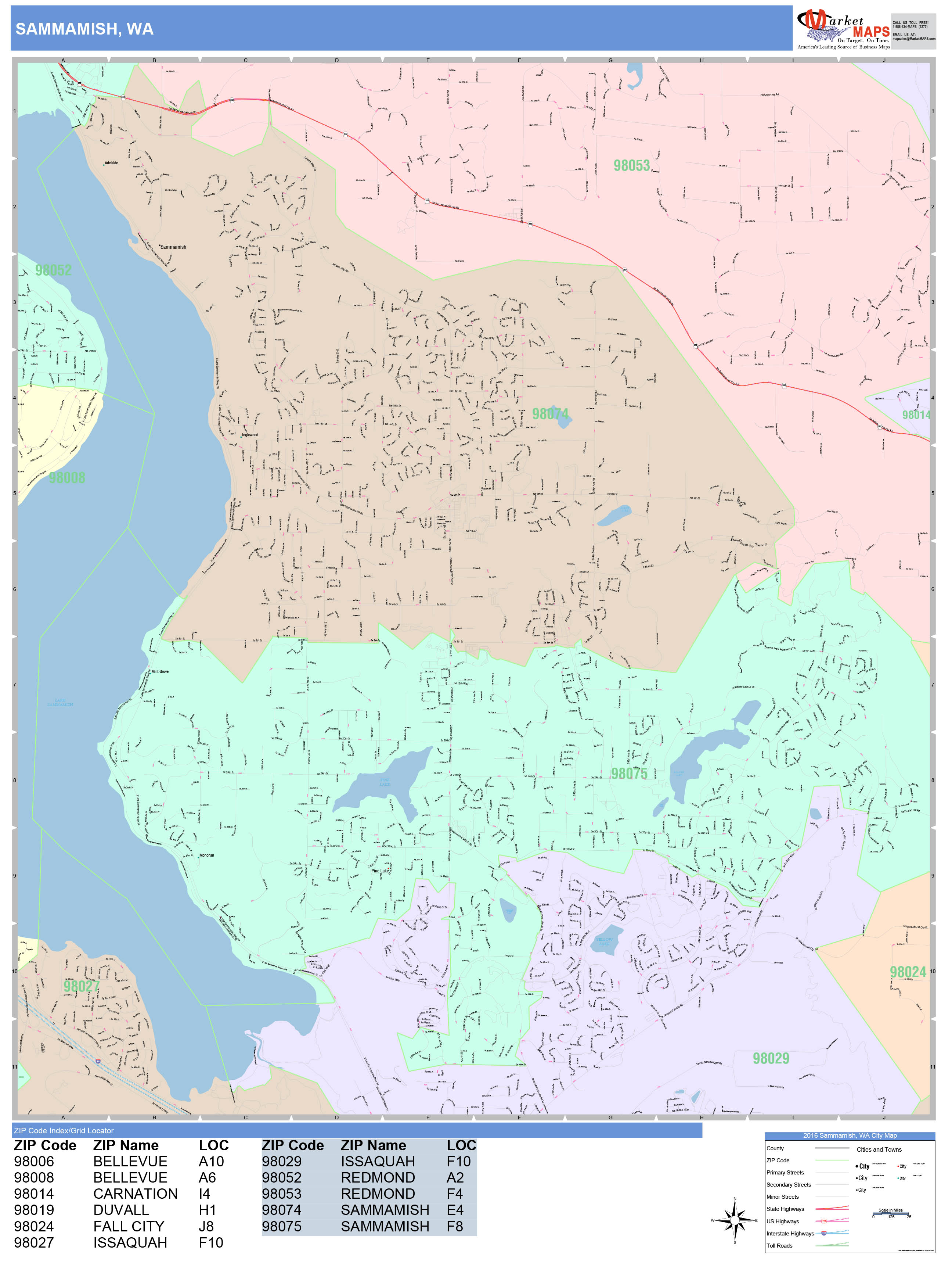 Sammamish Washington Wall Map (Color Cast Style) by MarketMAPS ...