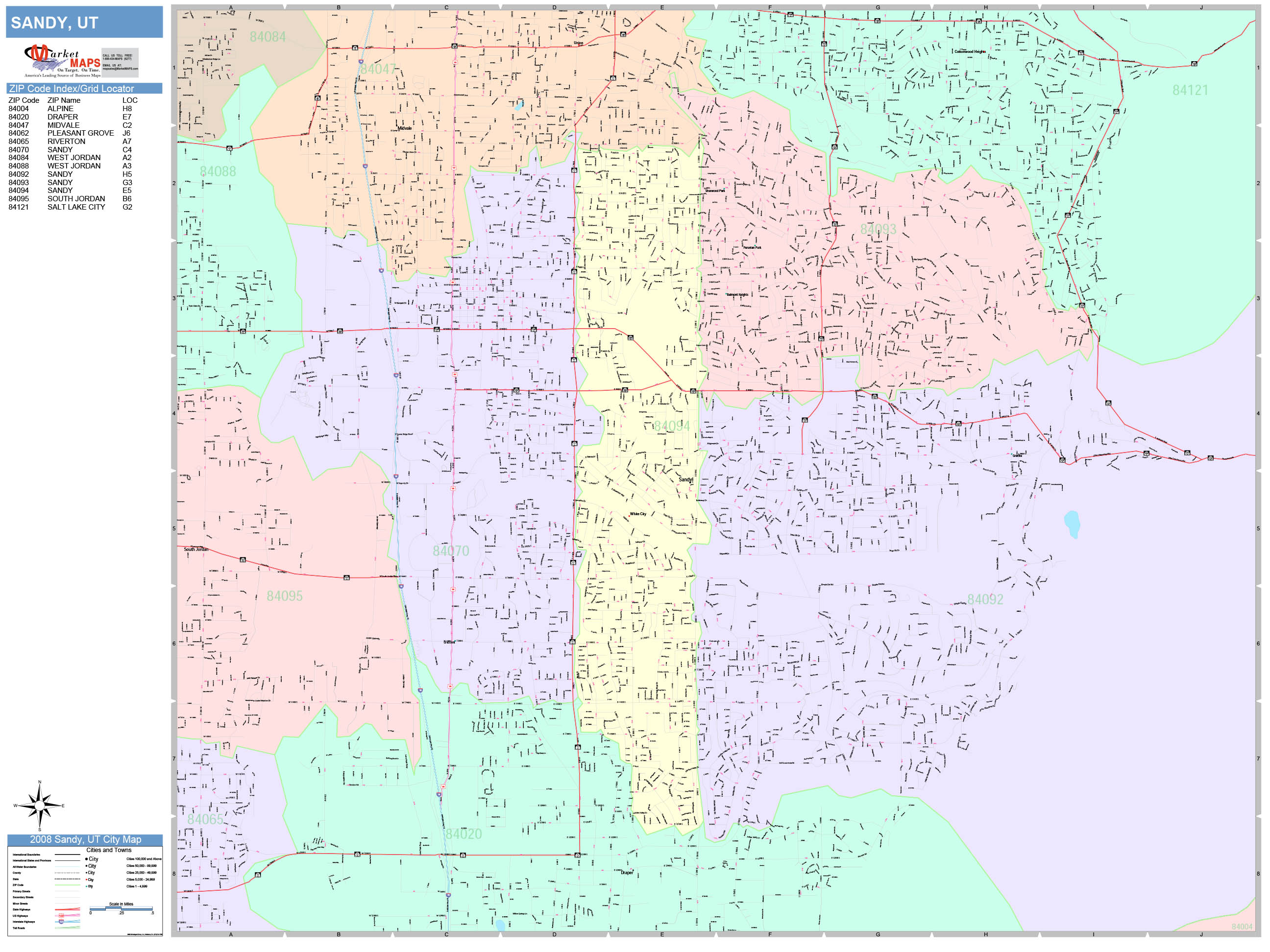 Sandy Utah Wall Map (Color Cast Style) by MarketMAPS