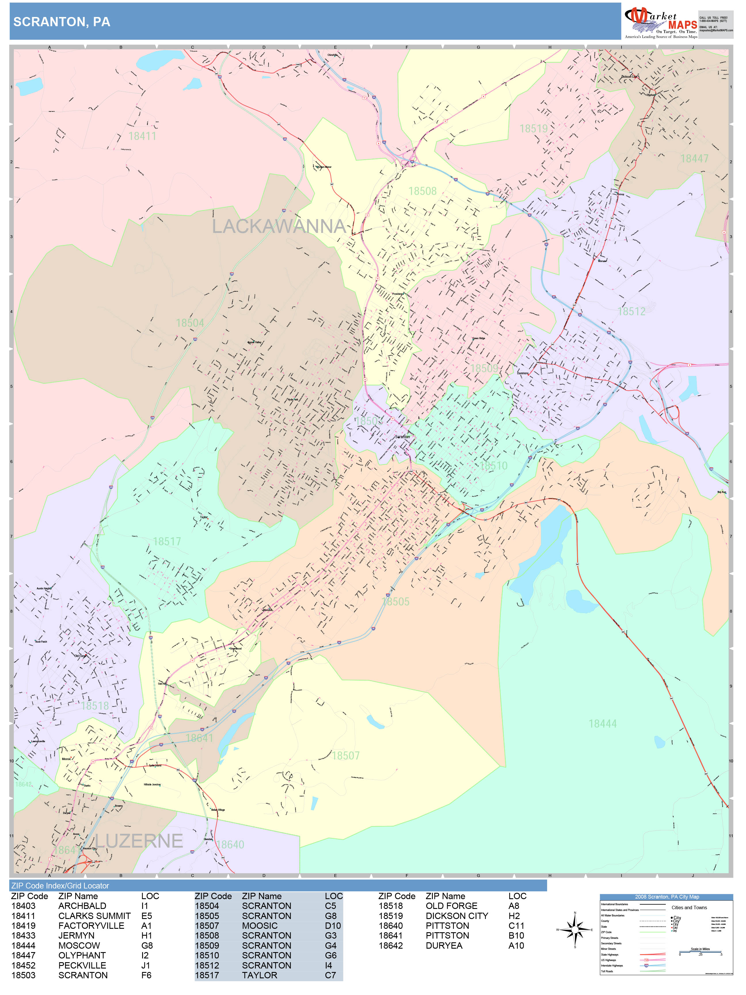 Scranton Pennsylvania Wall Map (Color Cast Style) by MarketMAPS ...