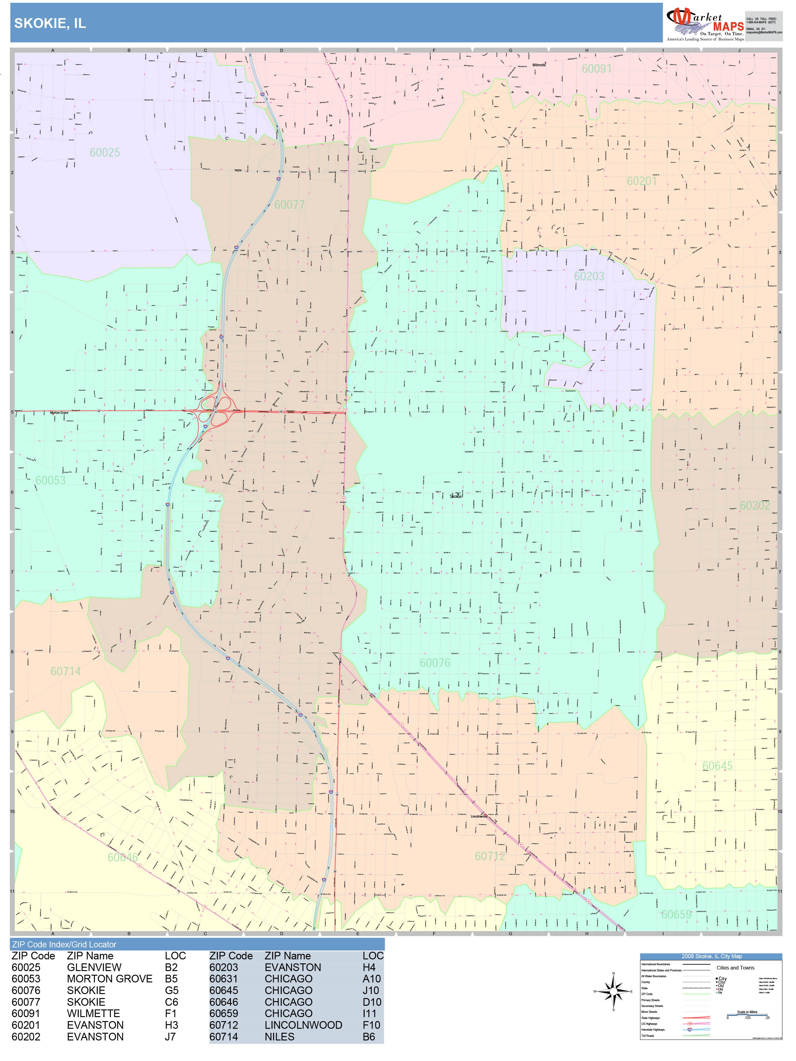 Skokie Illinois Wall Map (color Cast Style) By Marketmaps - Mapsales.com