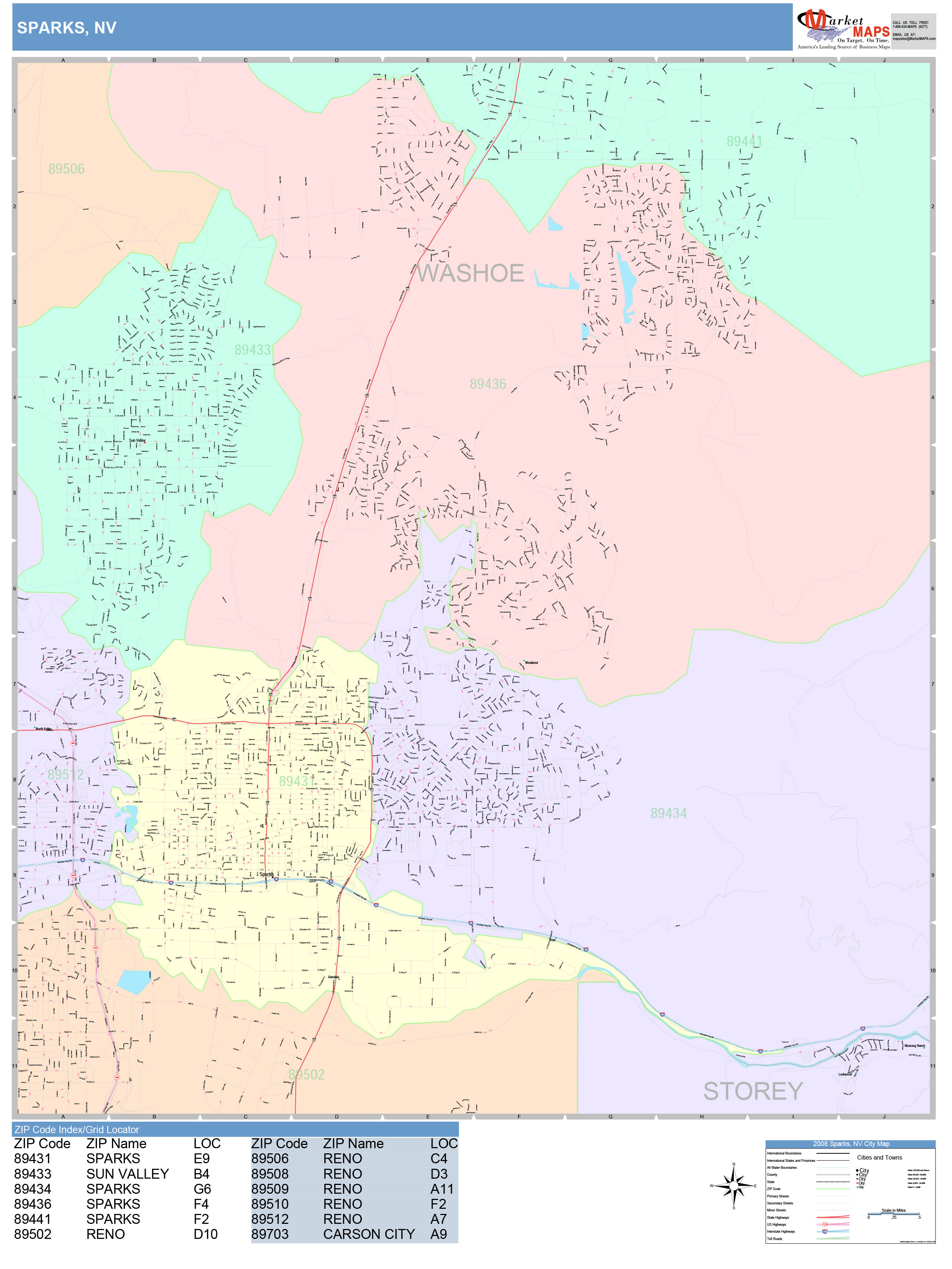 Sparks Nevada Wall Map Color Cast Style By Marketmaps