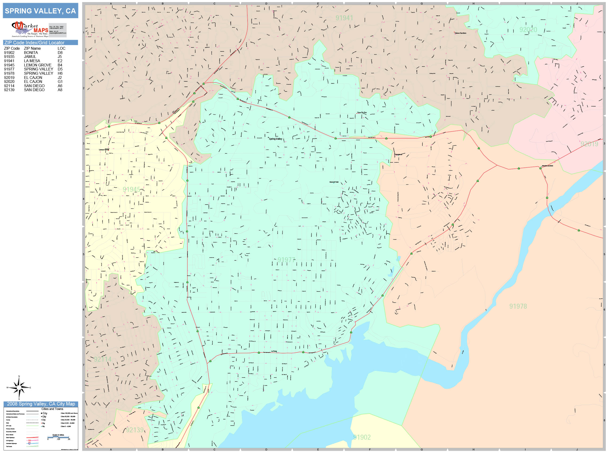 Spring Valley California Wall Map (Color Cast Style) by MarketMAPS