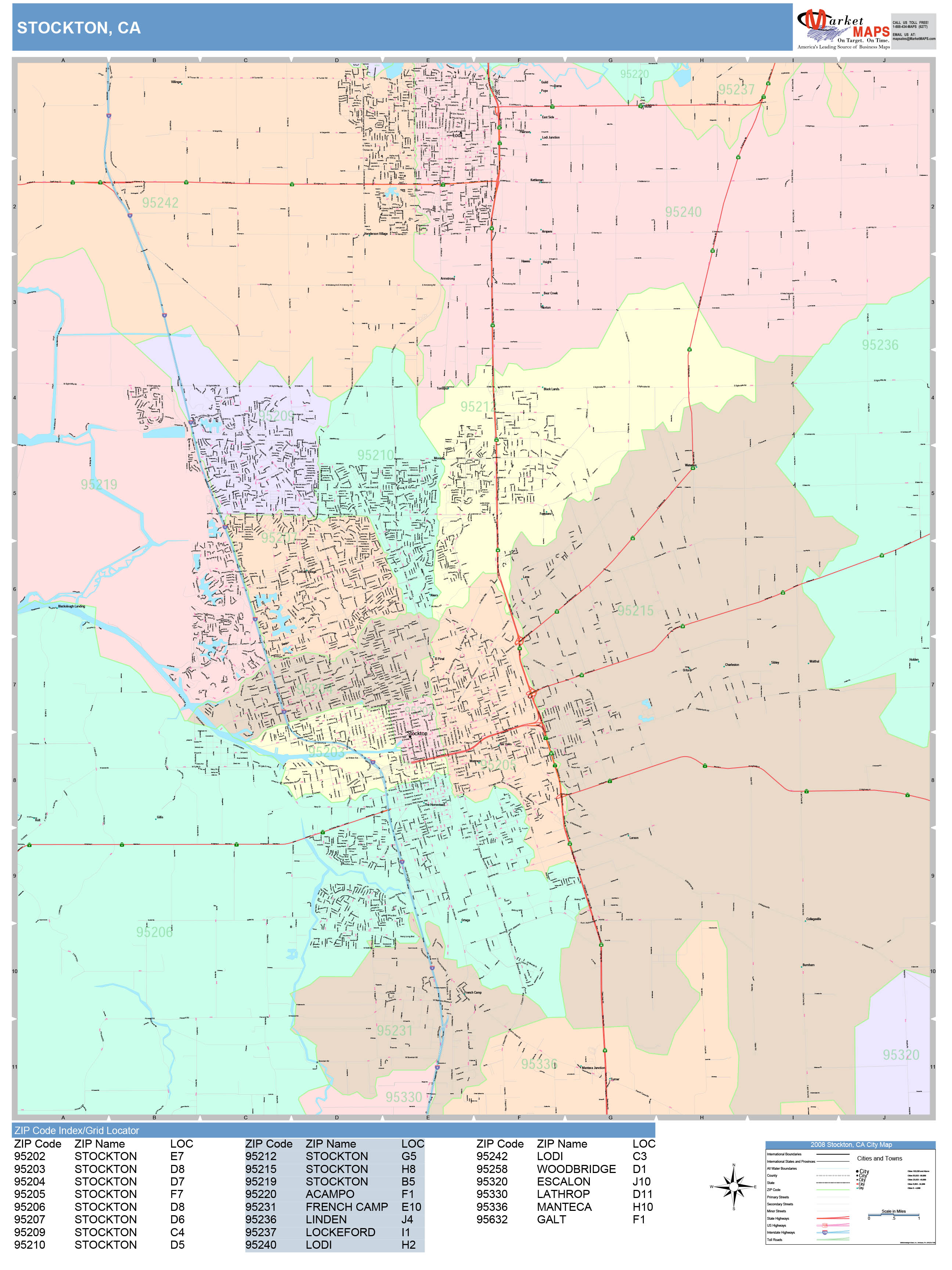 Stockton California Wall Map Color Cast Style By Marketmaps Mapsales