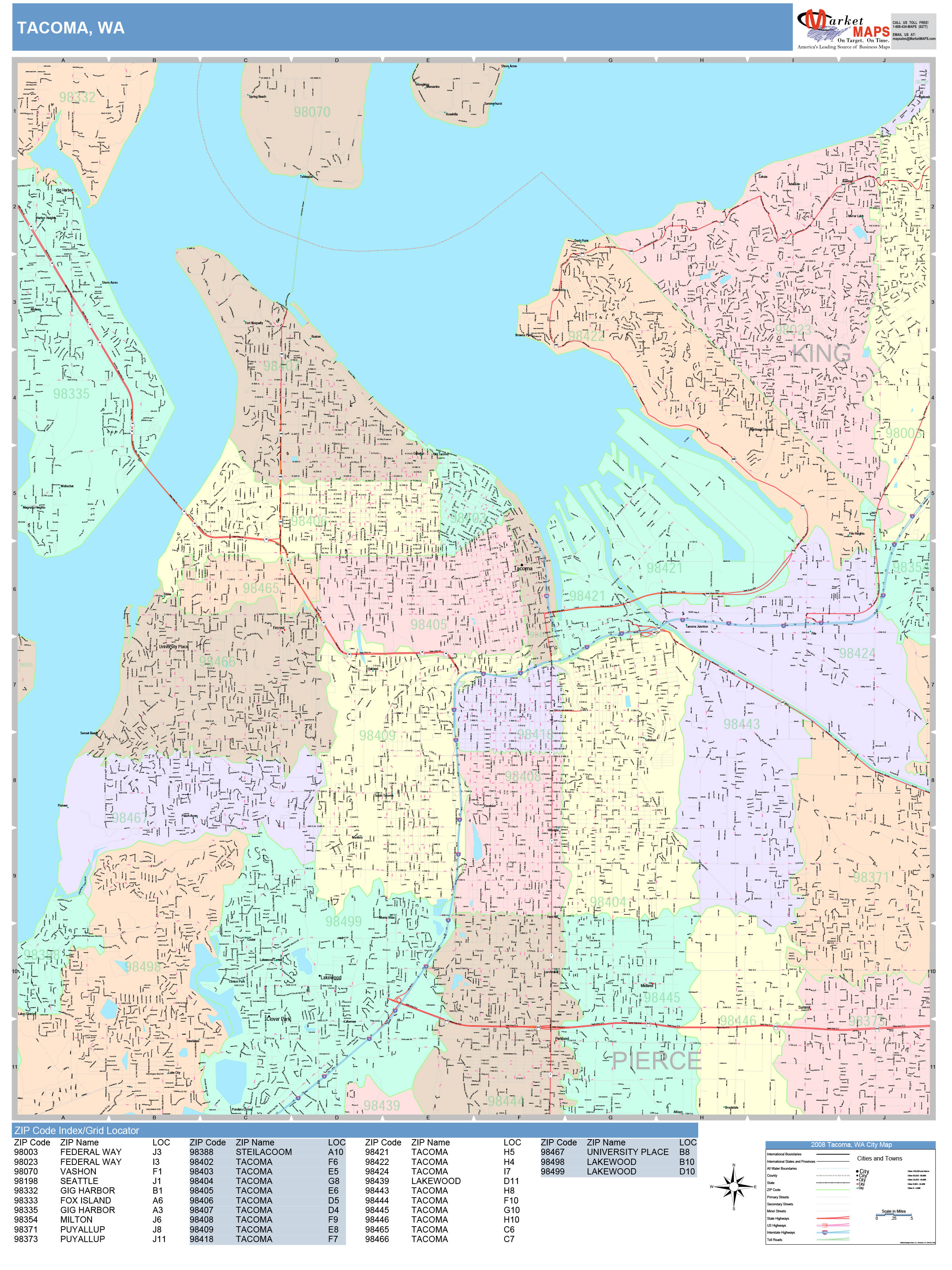 Tacoma Washington Wall Map Color Cast Style By Marketmaps 8537