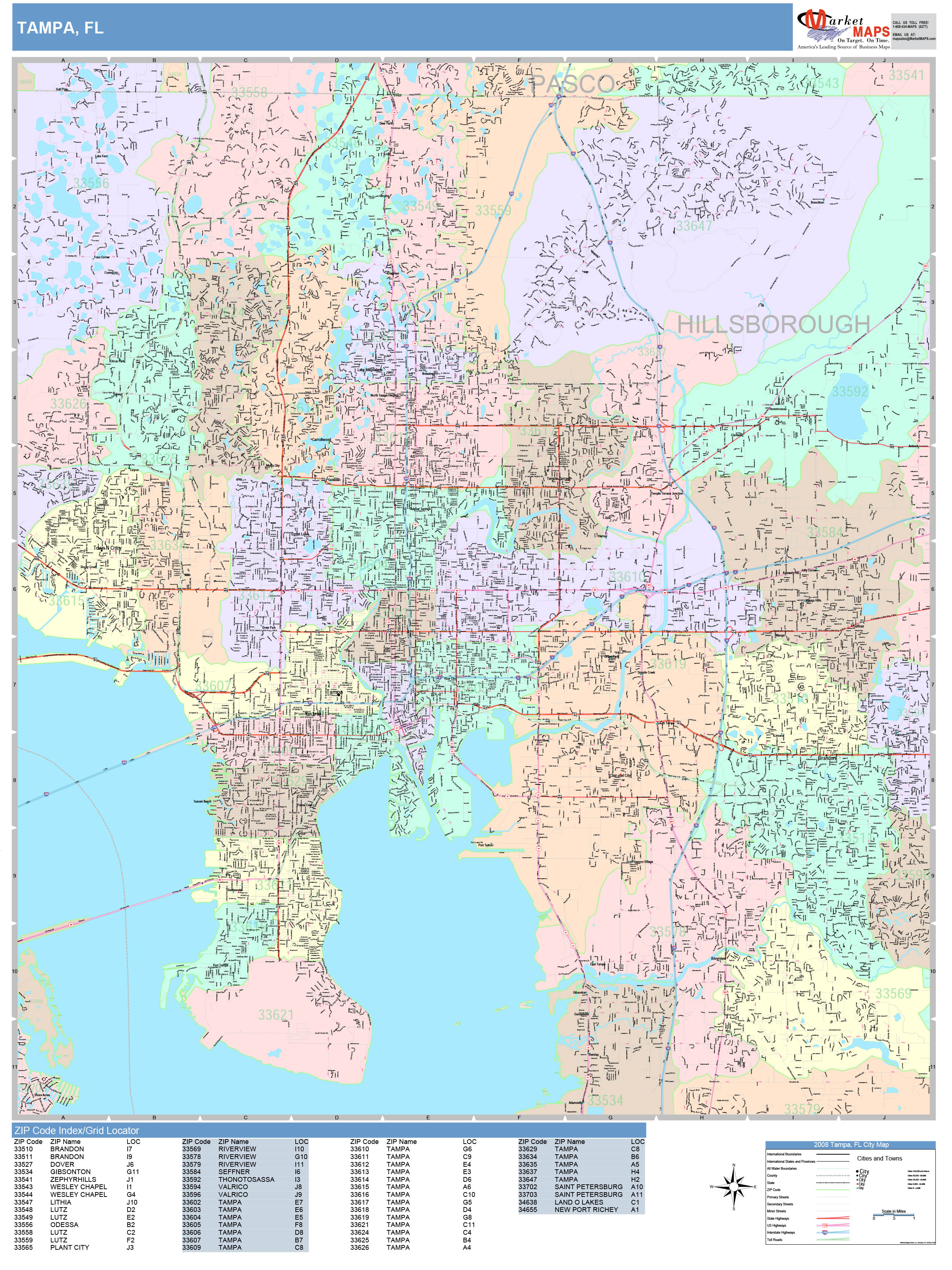 Tampa Florida Wall Map Color Cast Style By Marketmaps Mapsales 7705