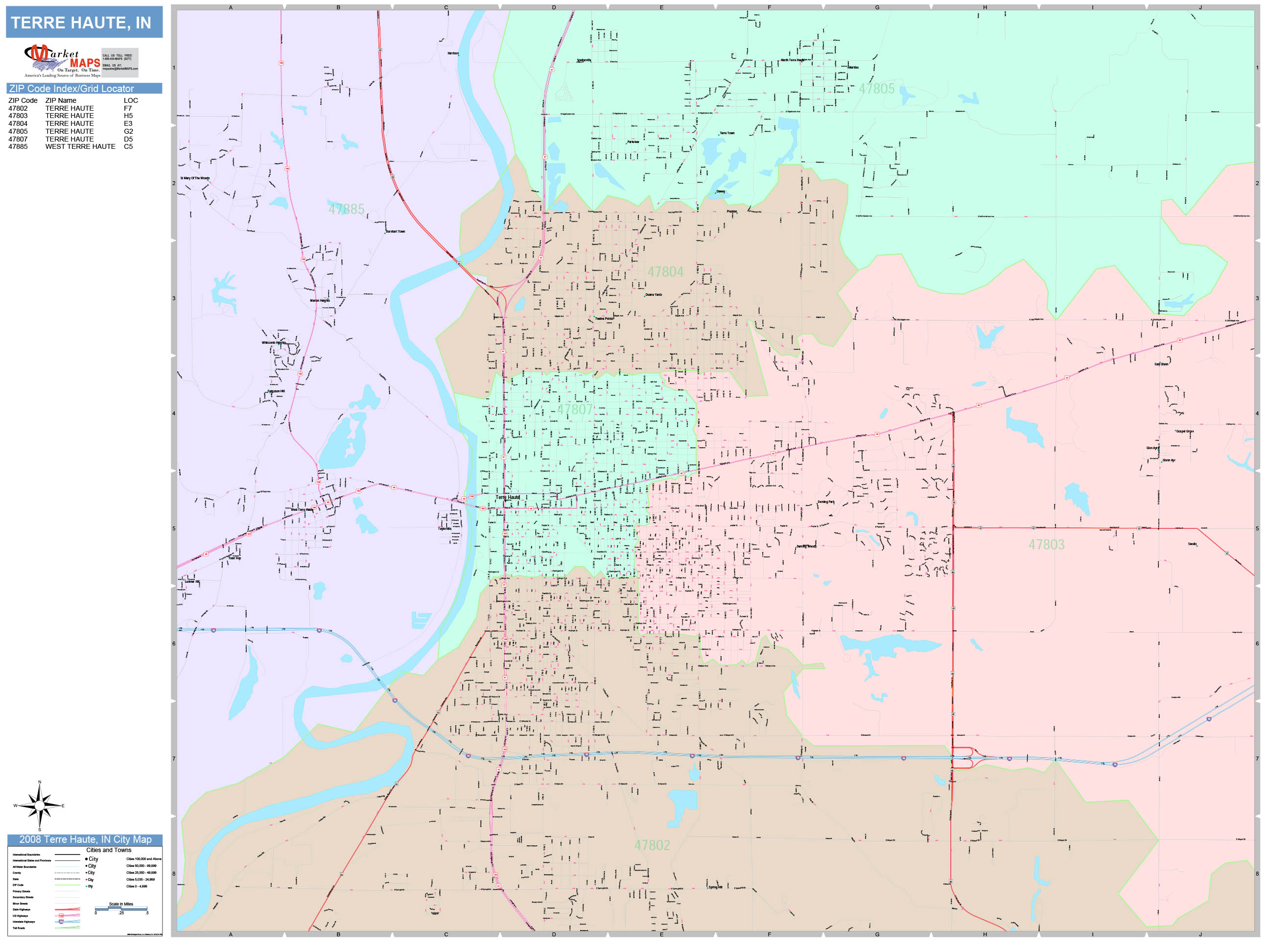 Terre Haute Indiana Wall Map (Color Cast Style) by MarketMAPS - MapSales