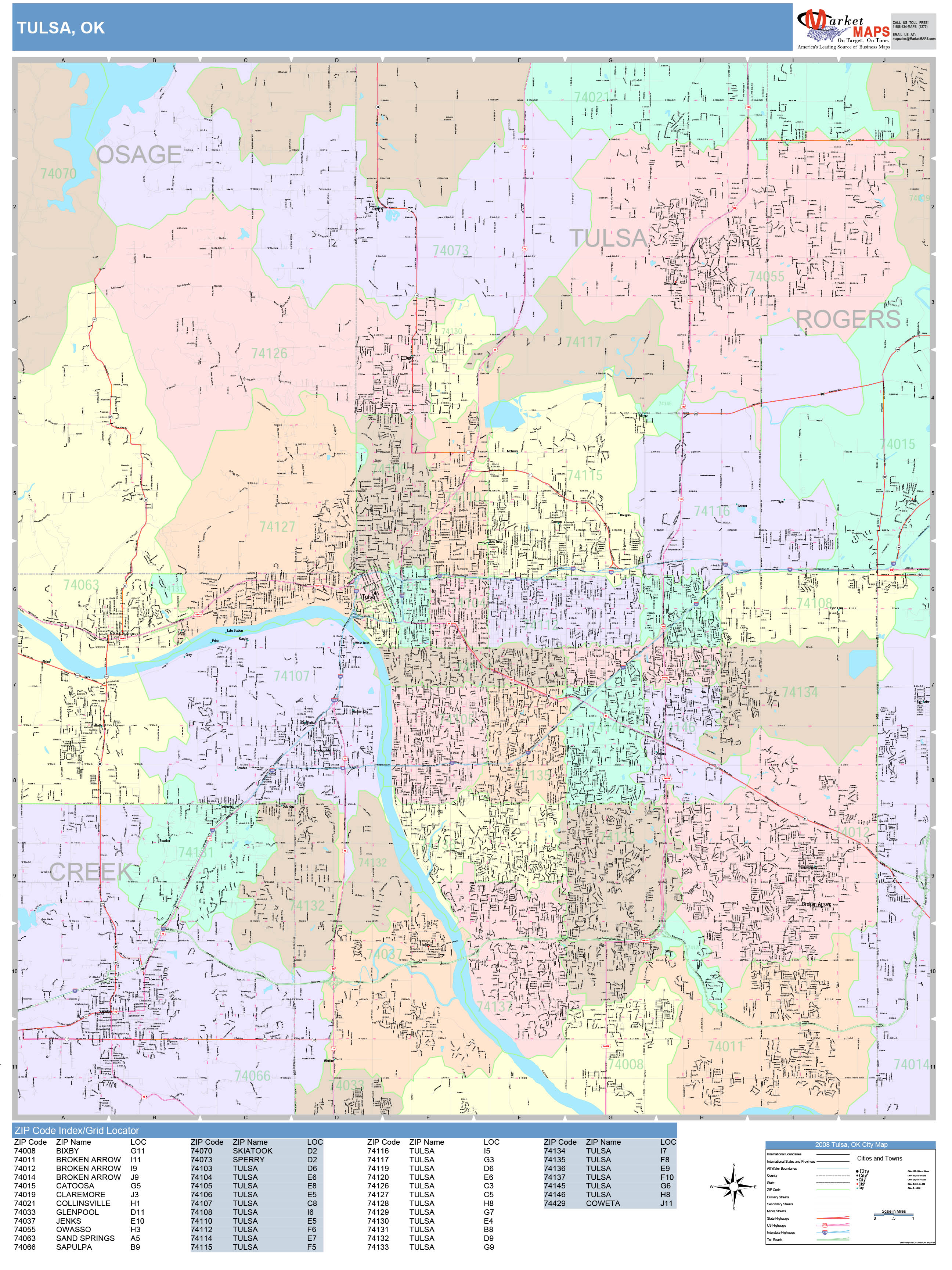 Tulsa Oklahoma Wall Map (Color Cast Style) by MarketMAPS - MapSales