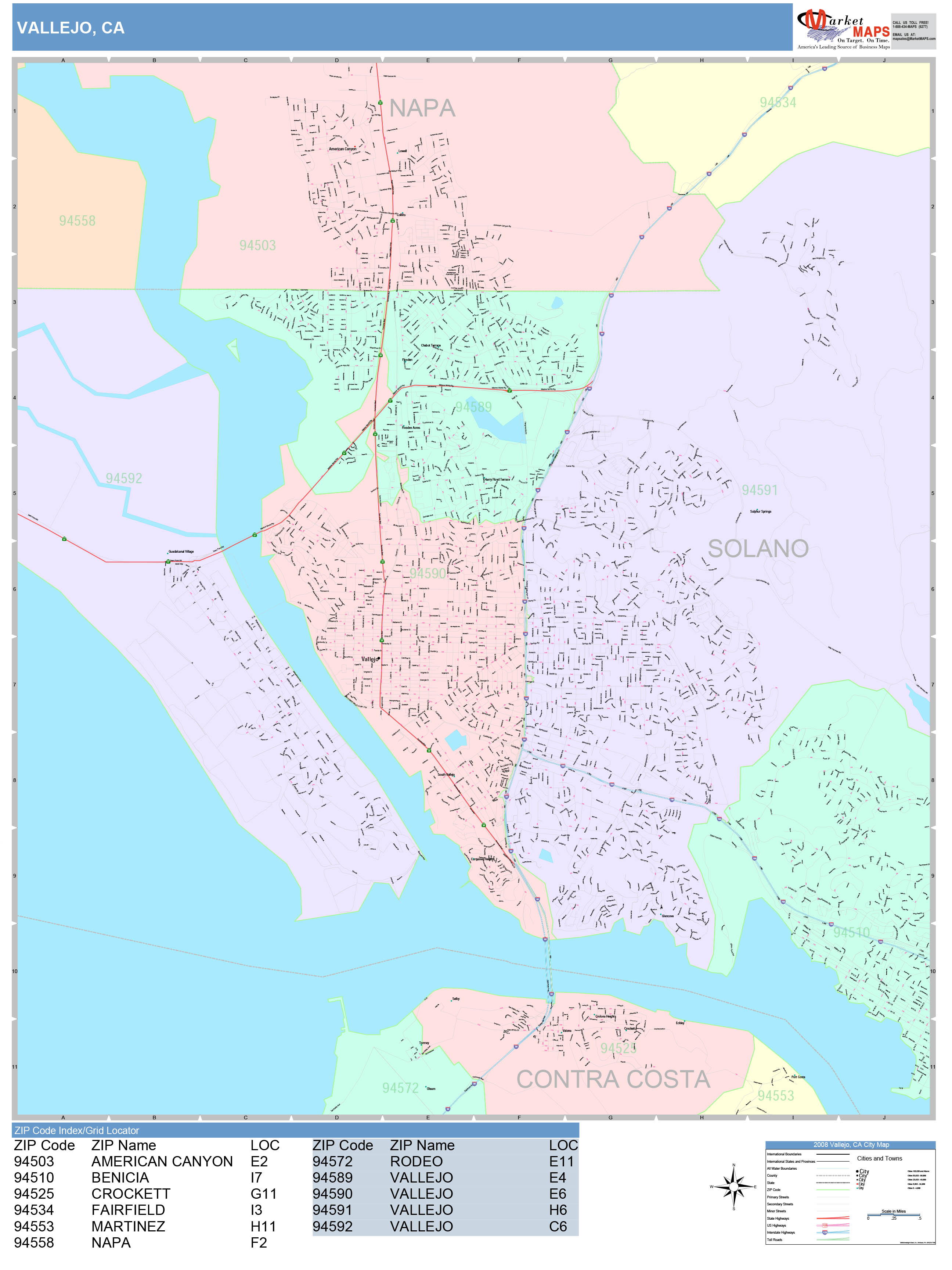 Vallejo California Wall Map Basic Style By Marketmaps