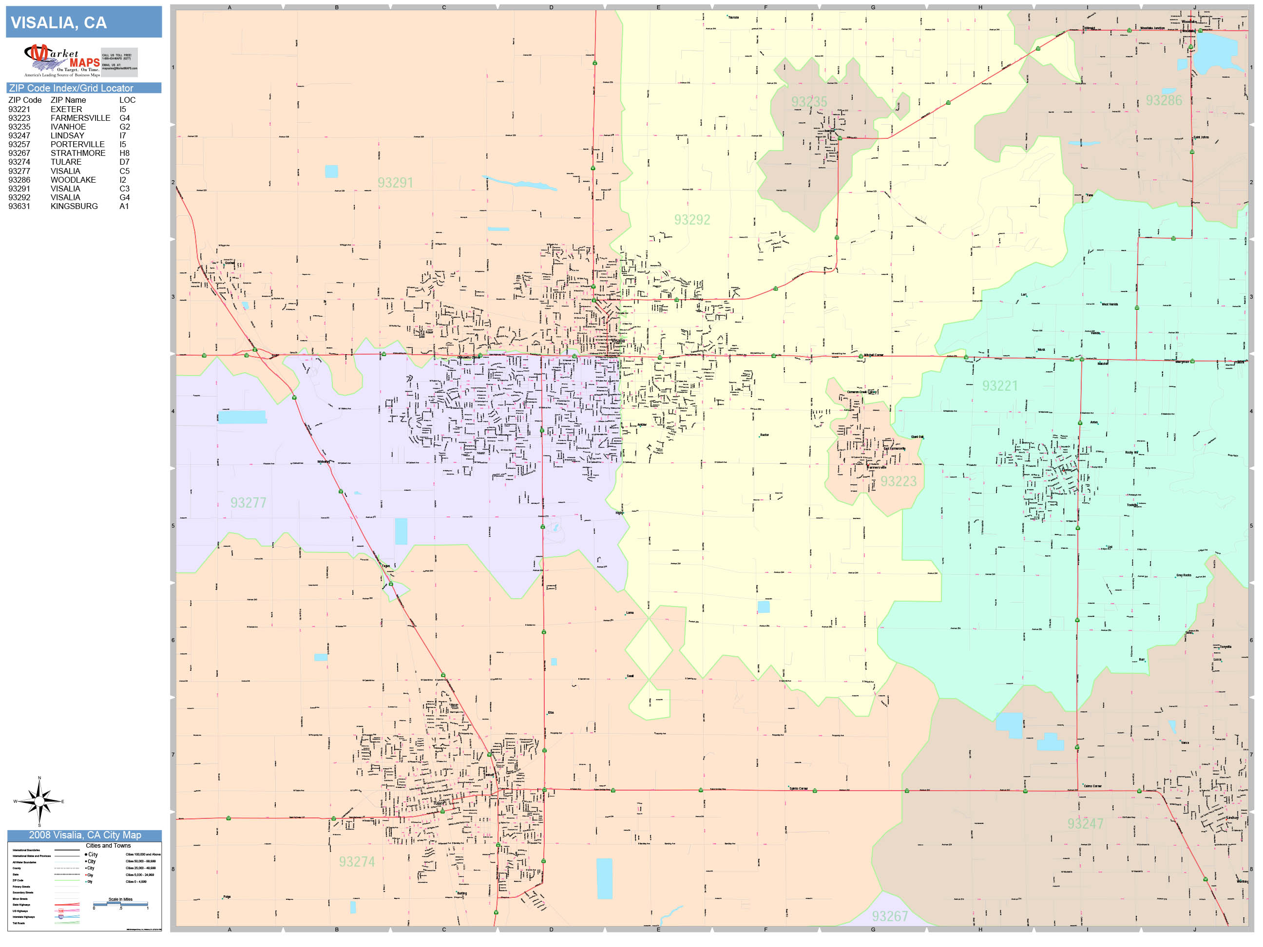 Visalia California Wall Map (Color Cast Style) by MarketMAPS - MapSales