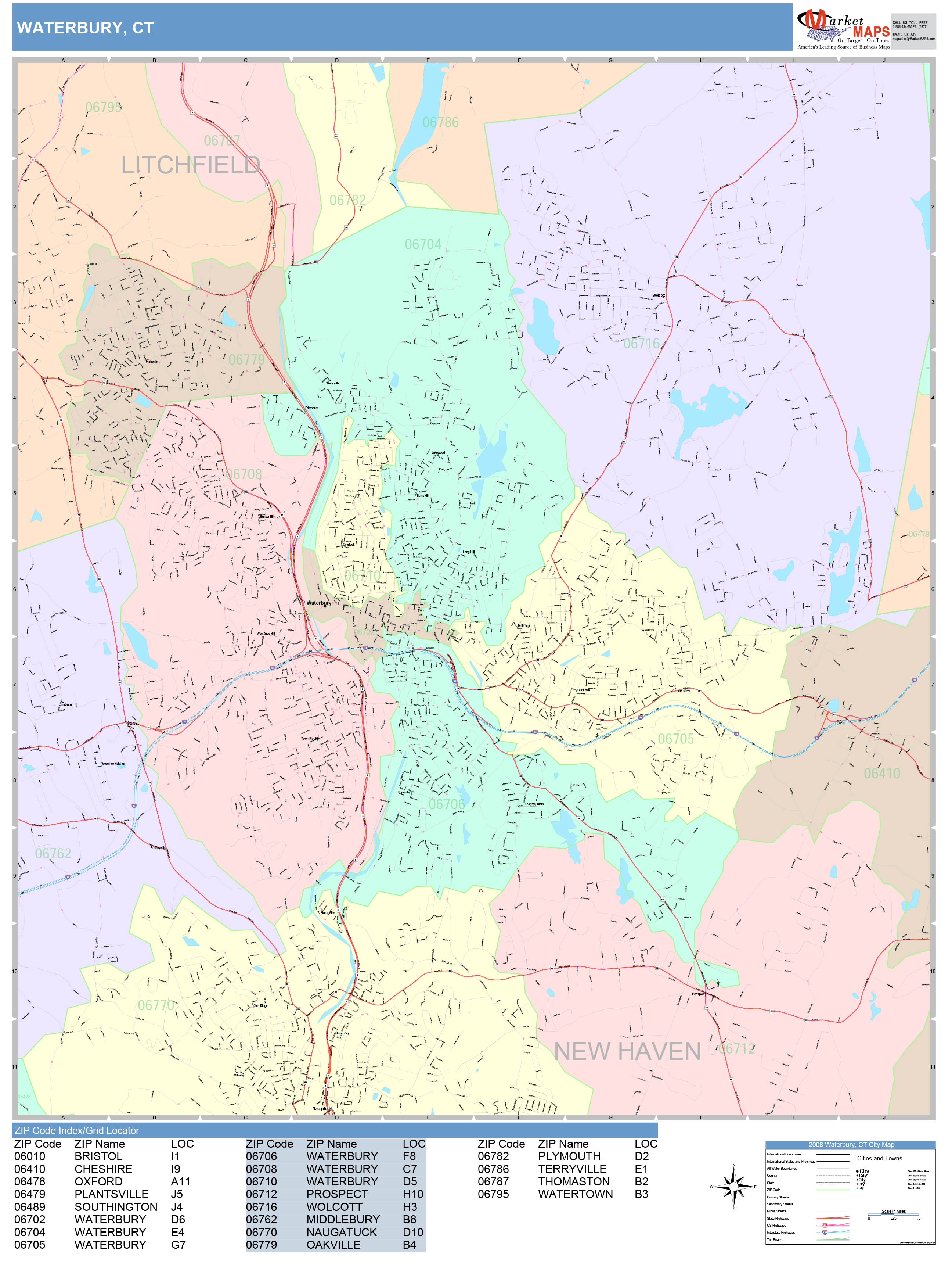 Waterbury Ct Metro Area Wall Map Premium Style By Mar - vrogue.co