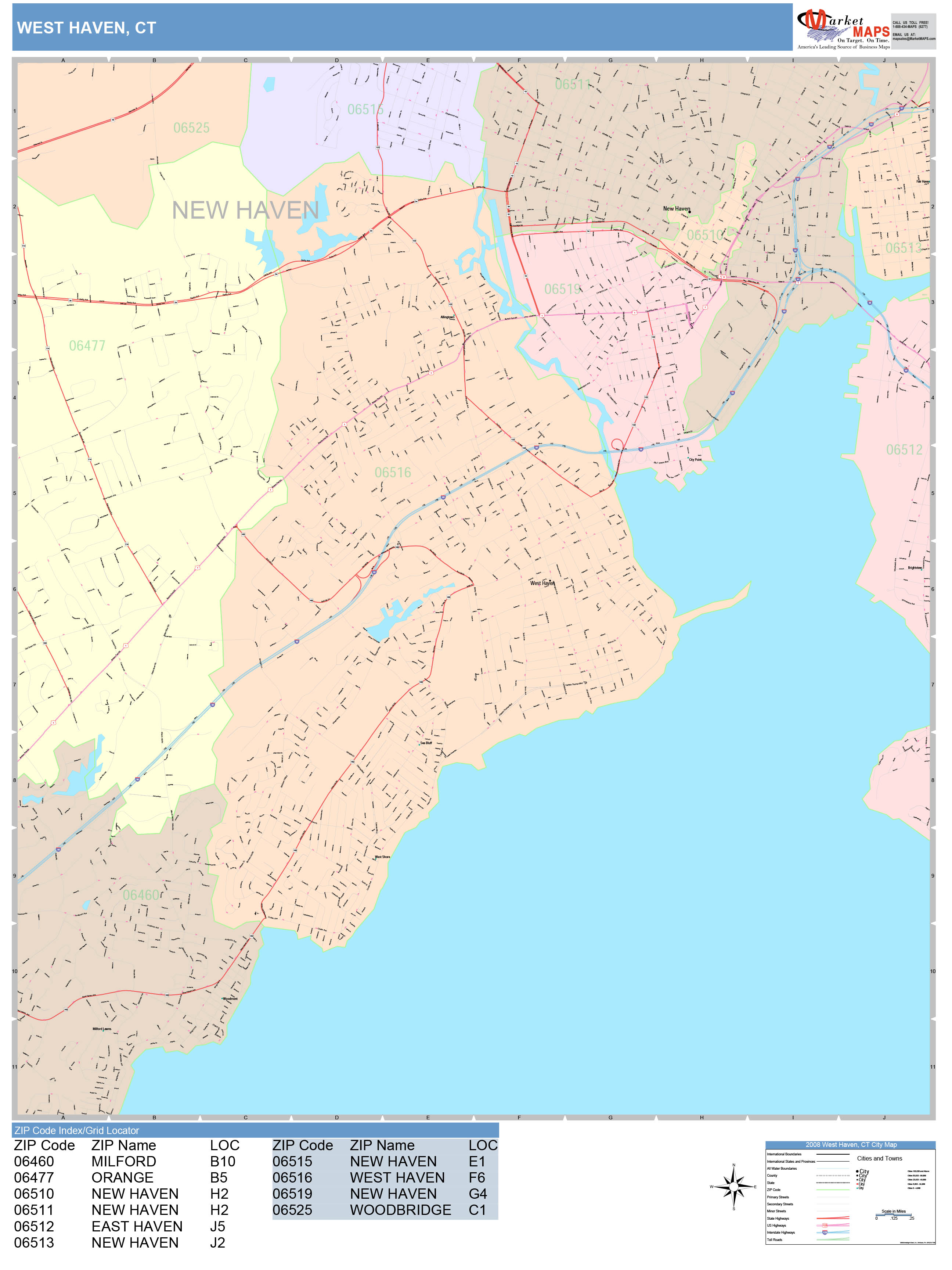 West Haven Connecticut Wall Map (Color Cast Style) by MarketMAPS