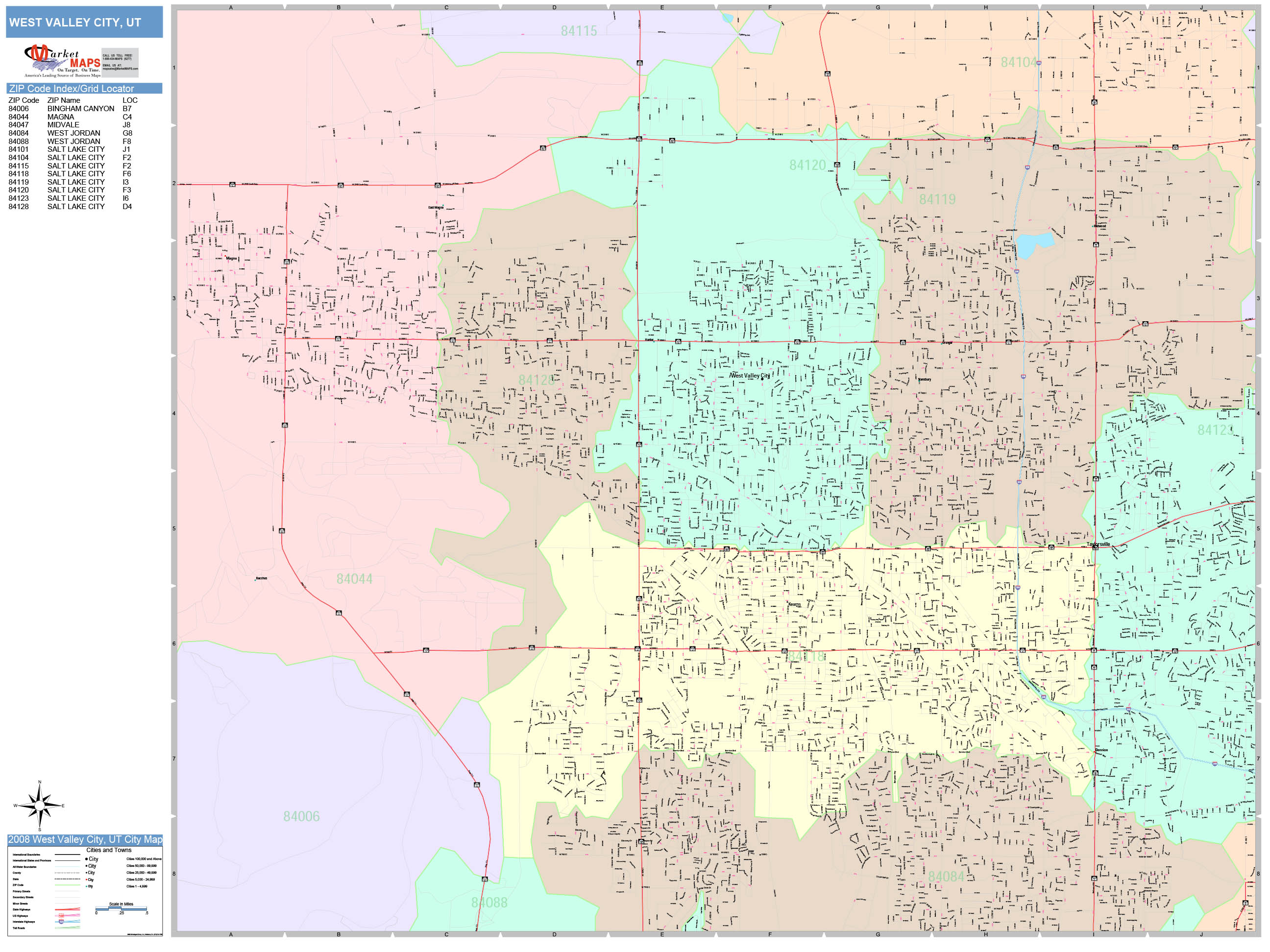 West Valley City Utah Wall Map (Color Cast Style) by MarketMAPS