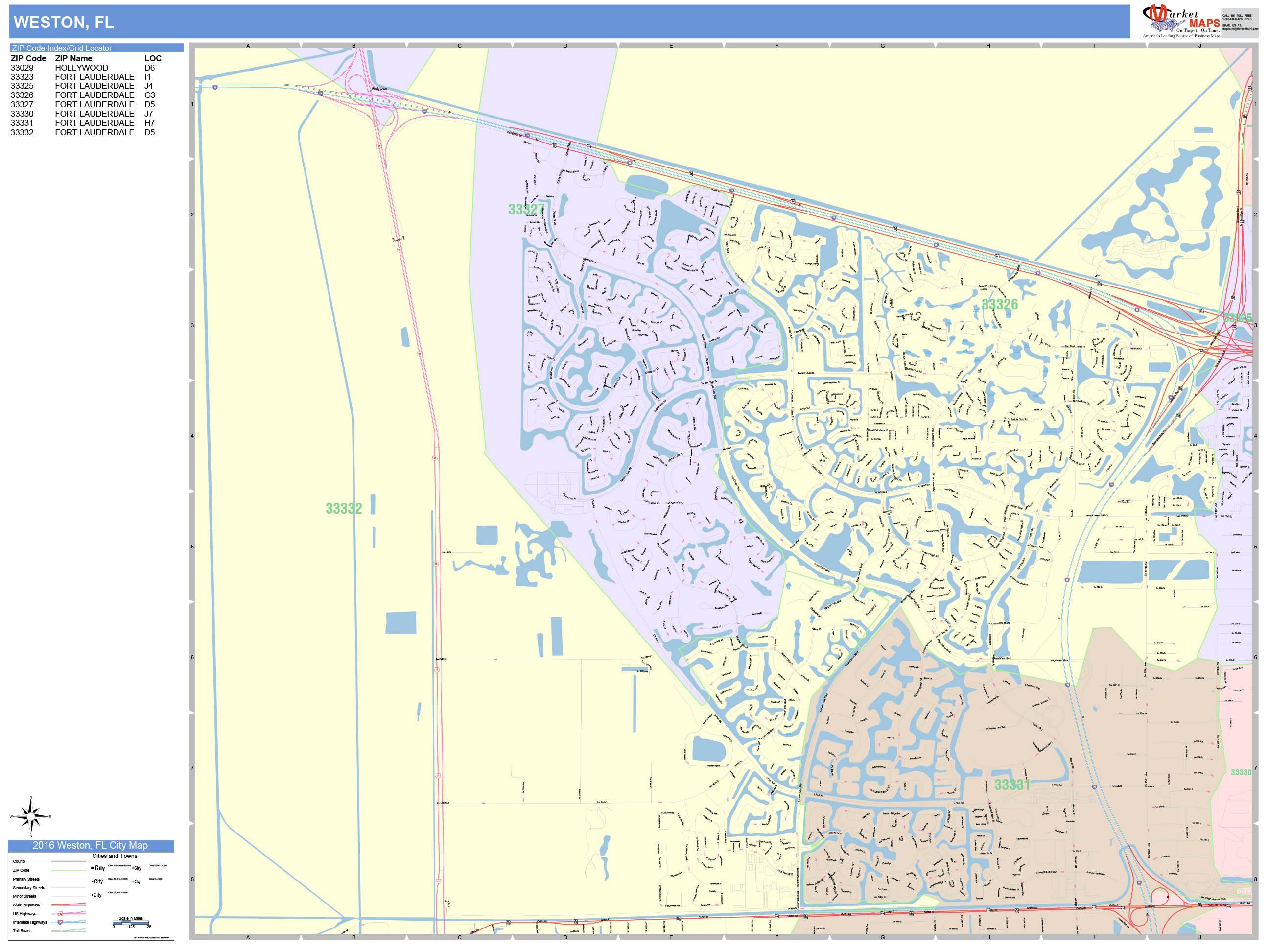 Weston Florida Wall Map Color Cast Style By Marketmaps 5113