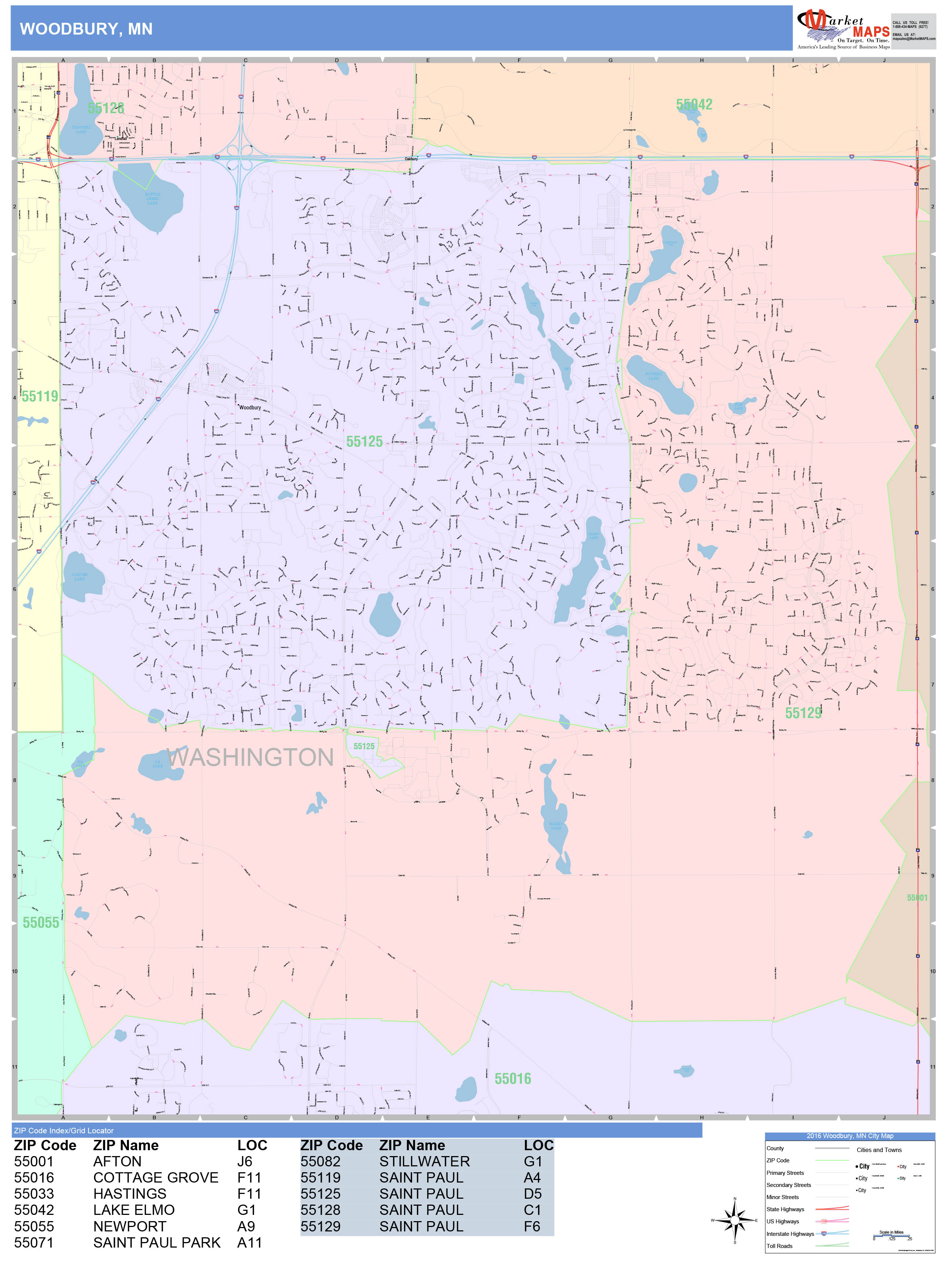 Woodbury Minnesota Wall Map (Color Cast Style) by MarketMAPS - MapSales.com