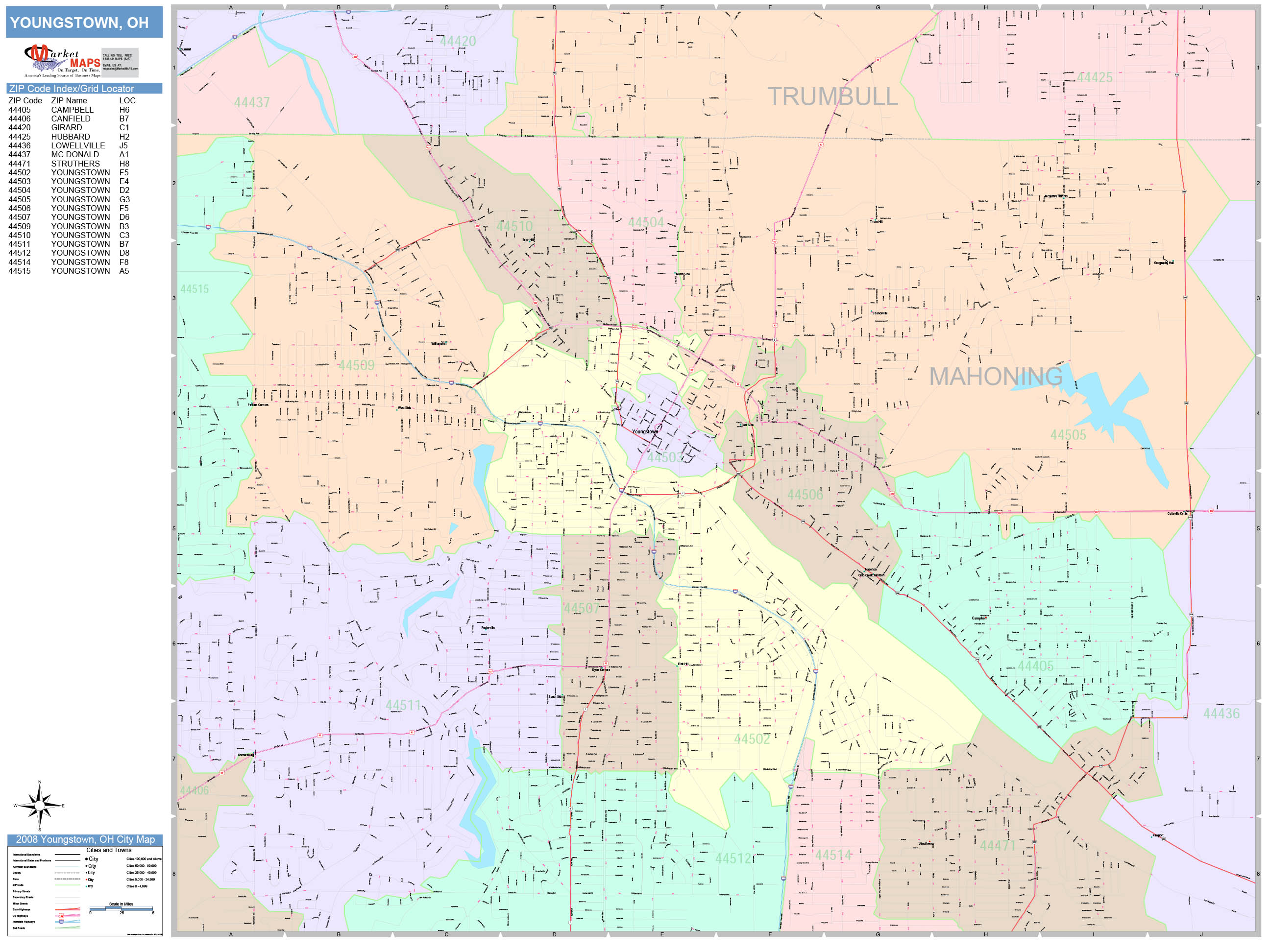 Youngstown Ohio Wall Map (Color Cast Style) by MarketMAPS - MapSales