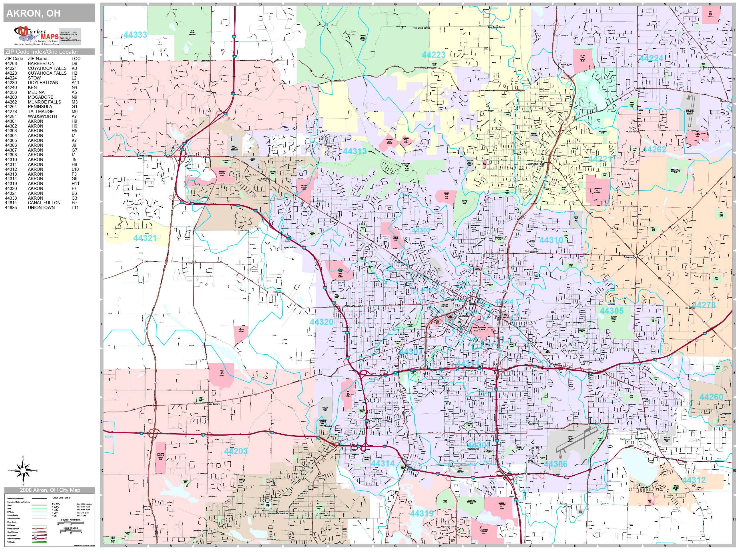 Akron Ohio Wall Map (Premium Style) by MarketMAPS