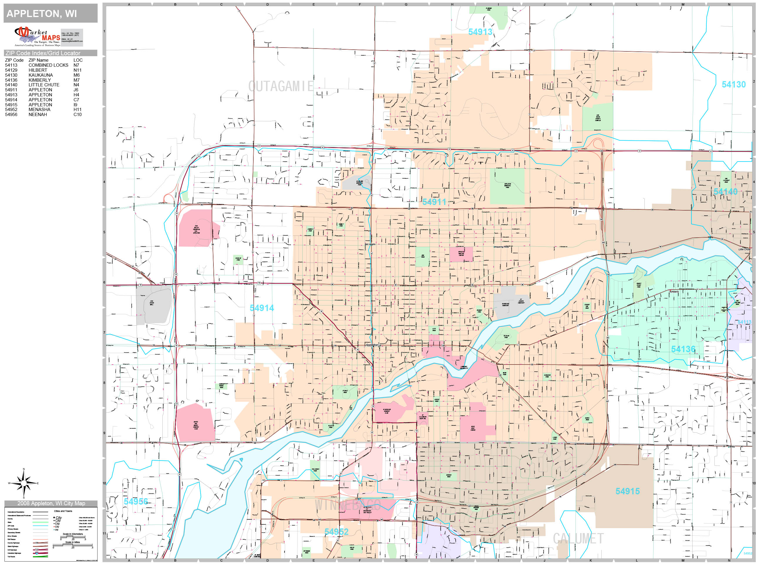 Appleton Wisconsin Wall Map (Premium Style) by MarketMAPS - MapSales.com