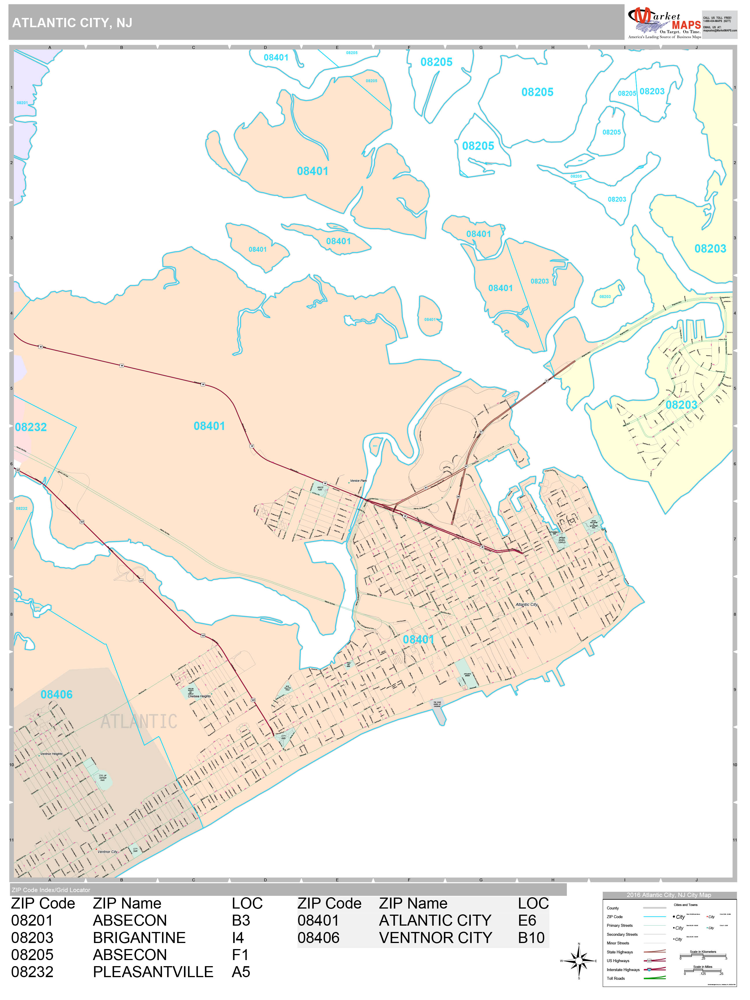 Atlantic City New Jersey Wall Map Premium Style By Marketmaps 1819