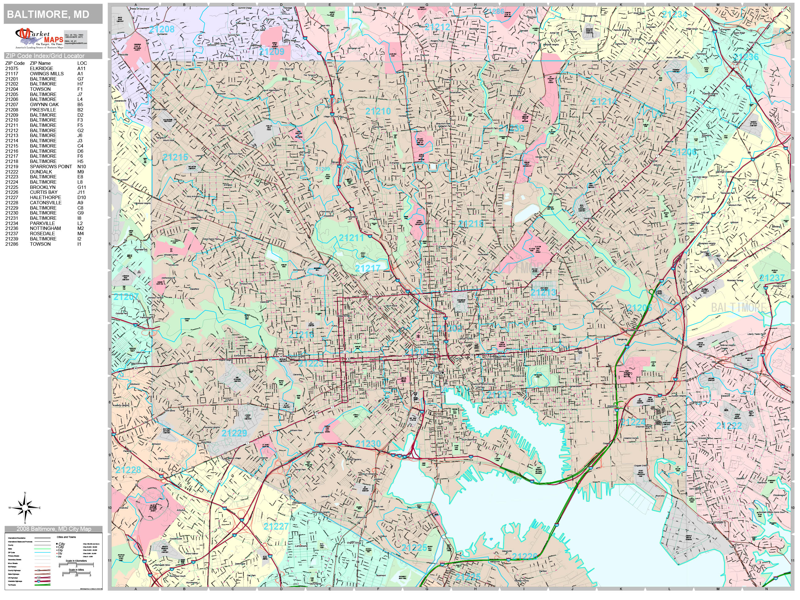 Baltimore Maryland Wall Map (Premium Style) by MarketMAPS MapSales