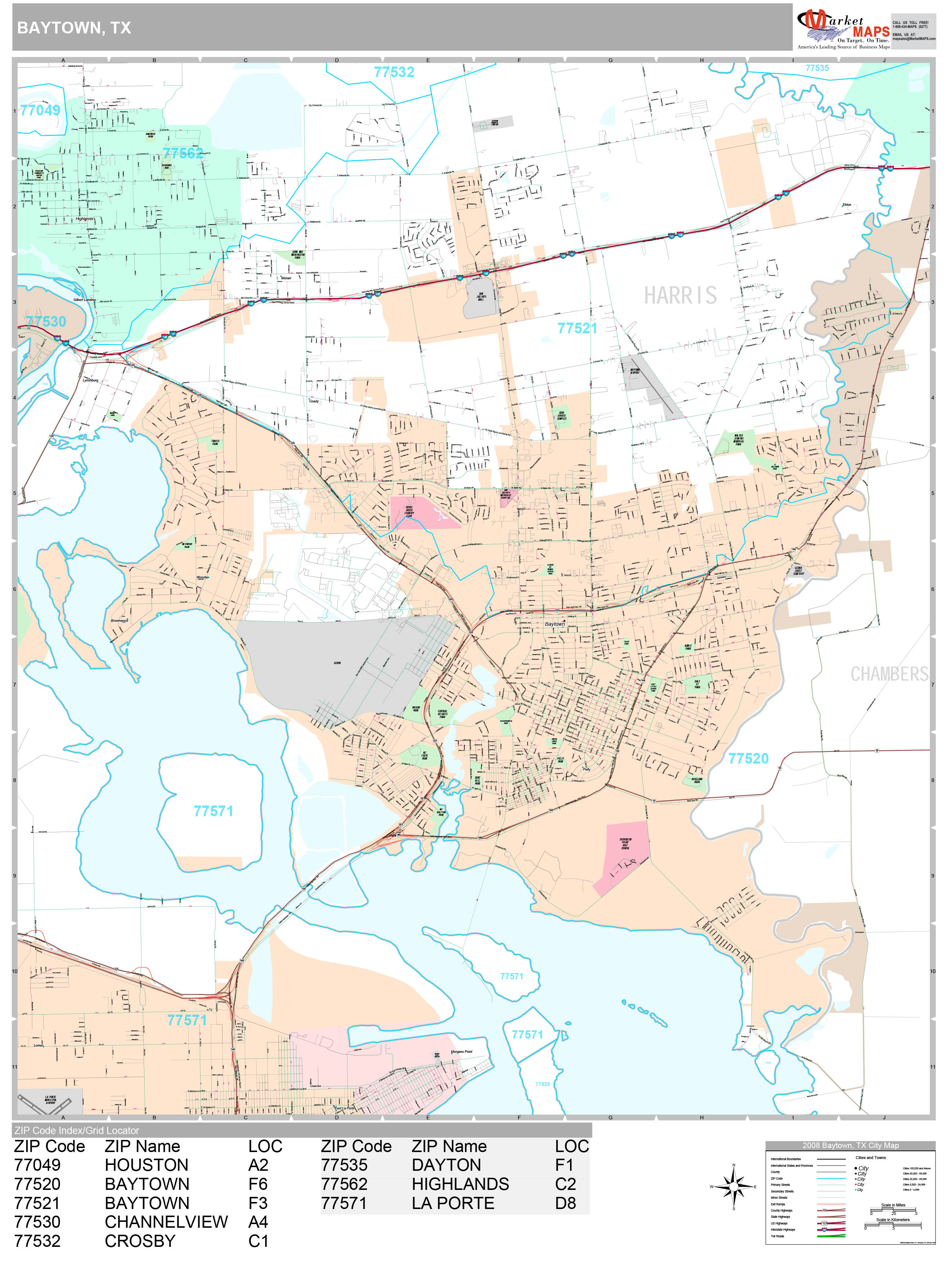Baytown Texas Wall Map Color Cast Style By Marketmaps | Images and ...