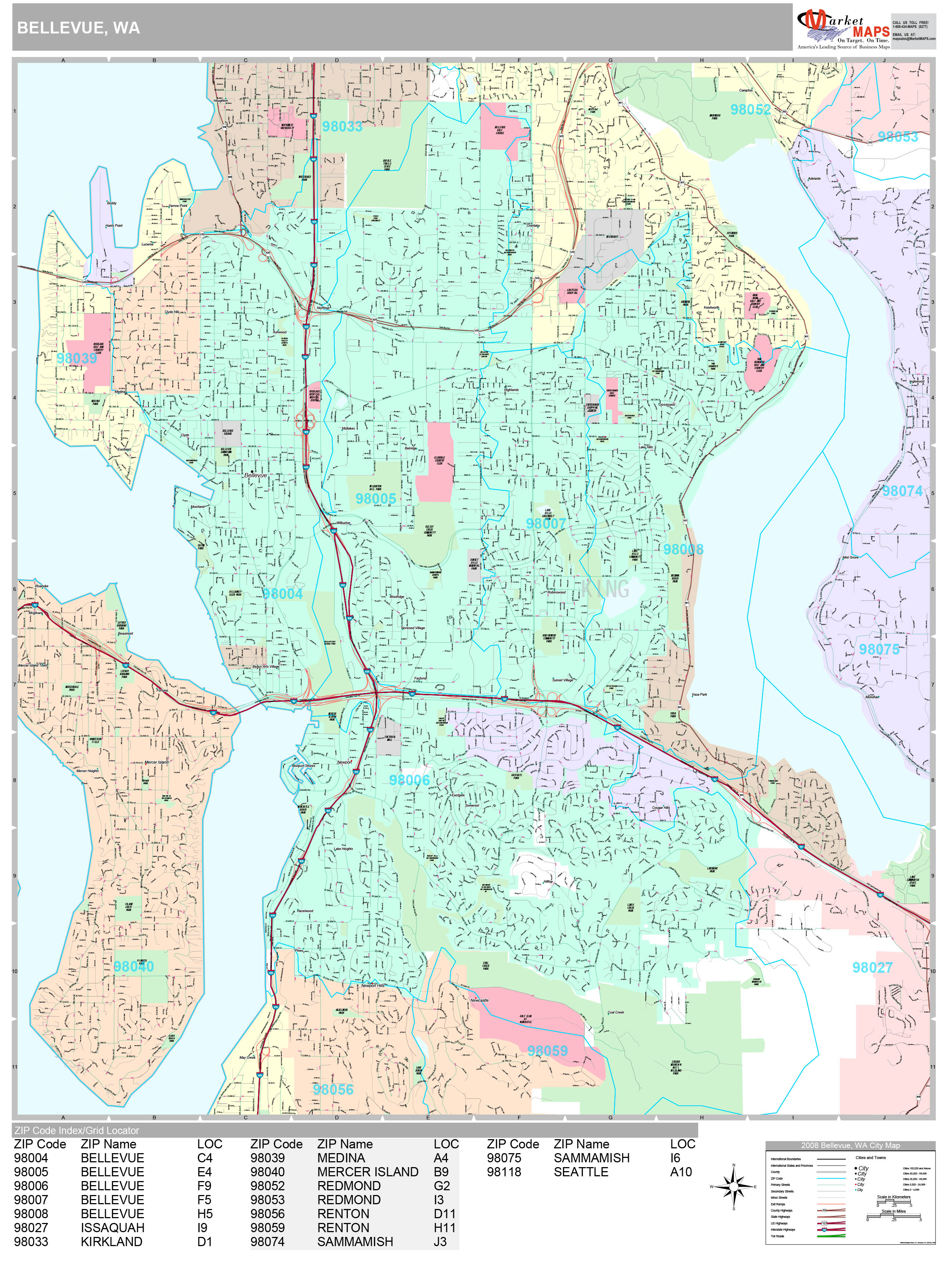 Bellevue Washington Wall Map Premium Style By Marketmaps