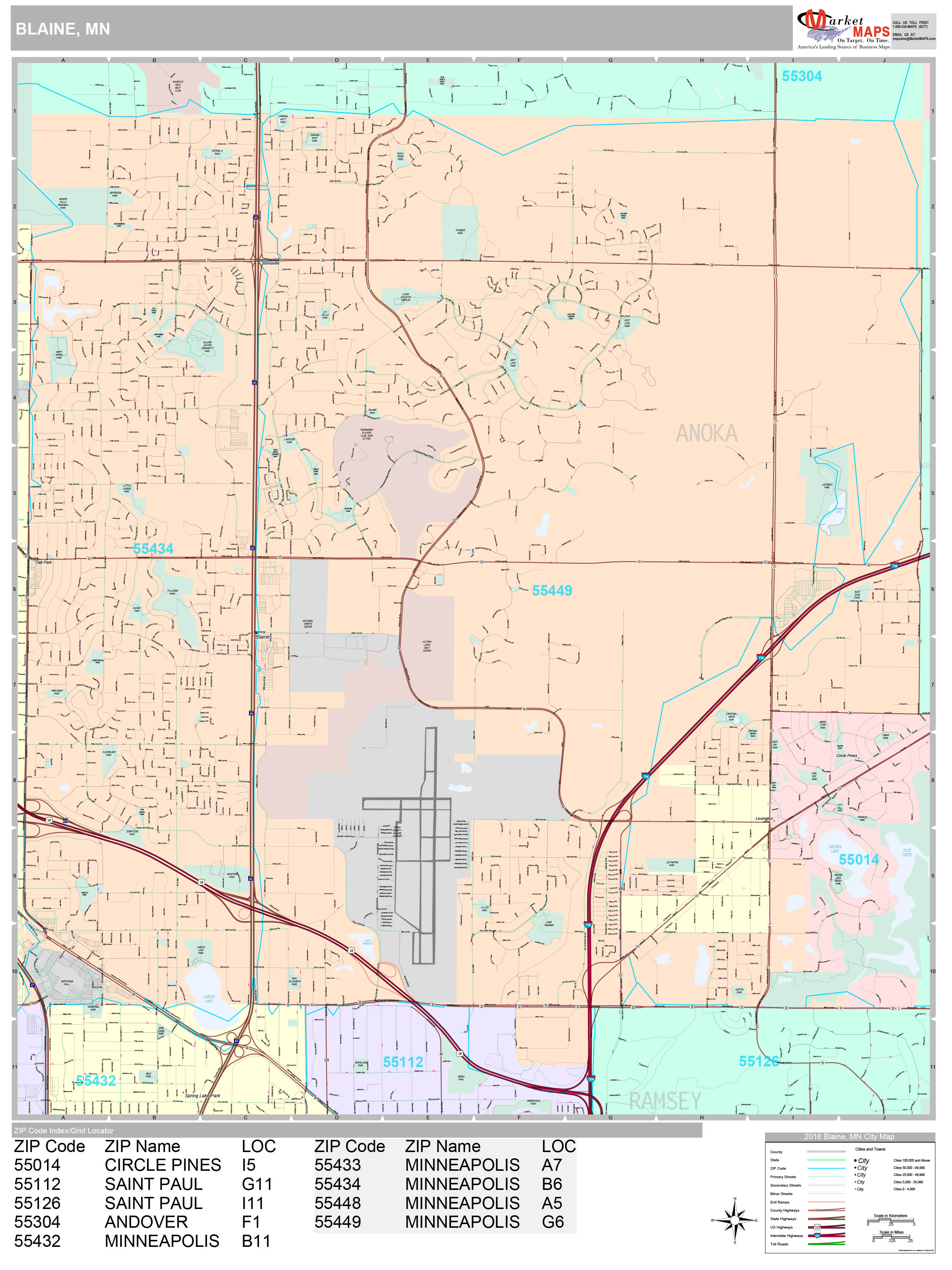 Blaine Minnesota Wall Map (Premium Style) by MarketMAPS MapSales