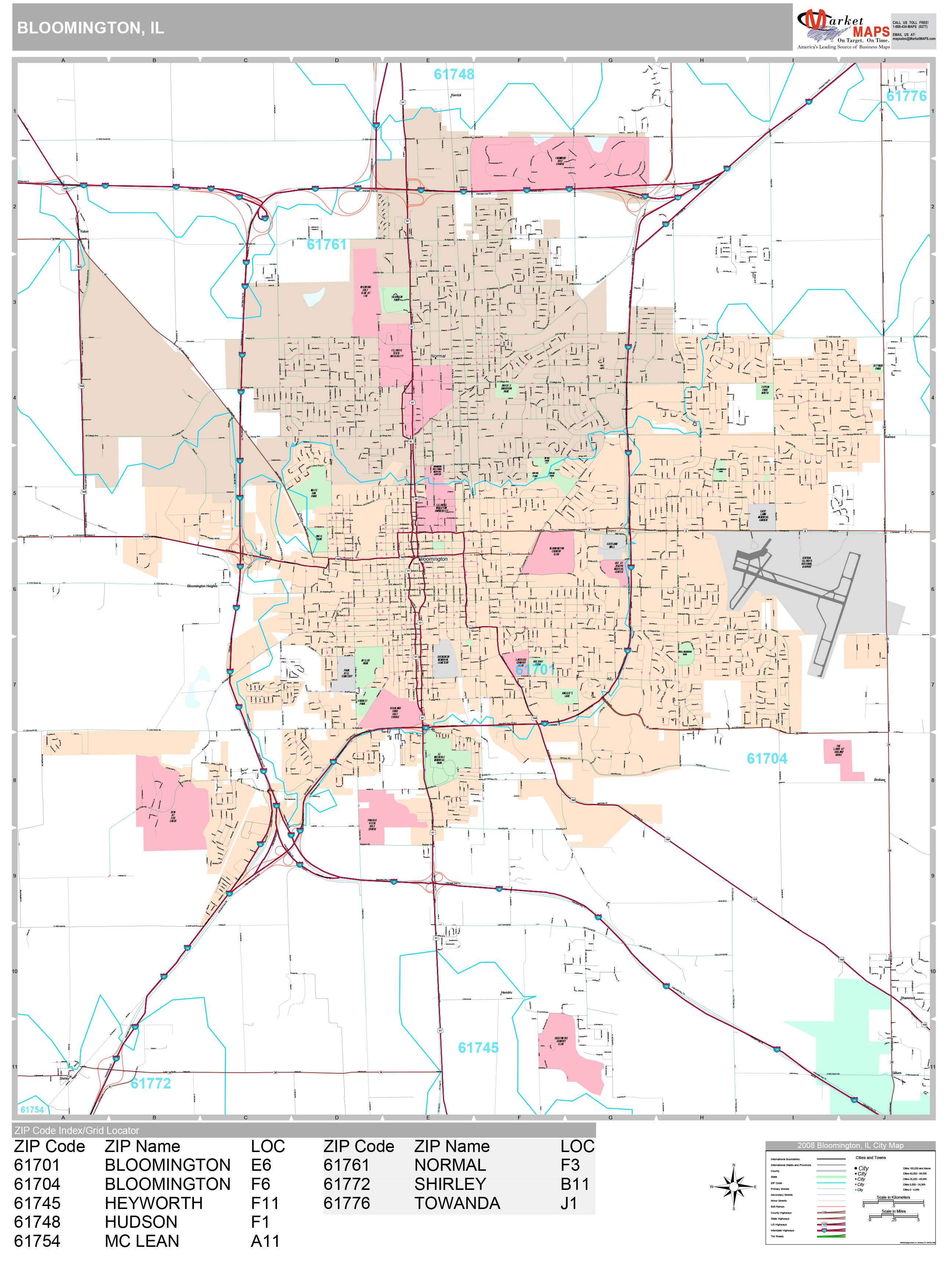 Bloomington Illinois Wall Map (Premium Style) by MarketMAPS MapSales