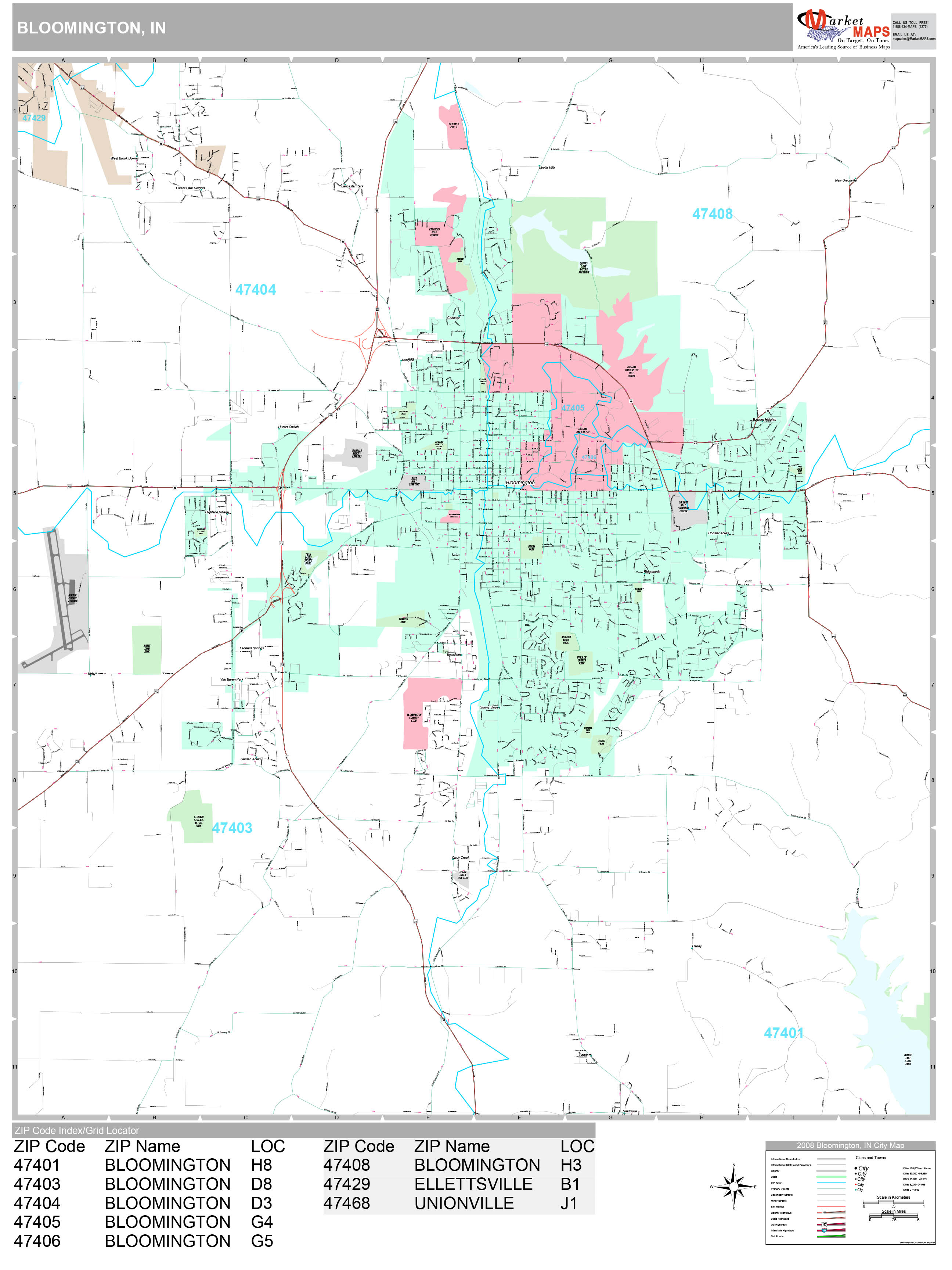 Bloomington Indiana Wall Map (Premium Style) by MarketMAPS - MapSales