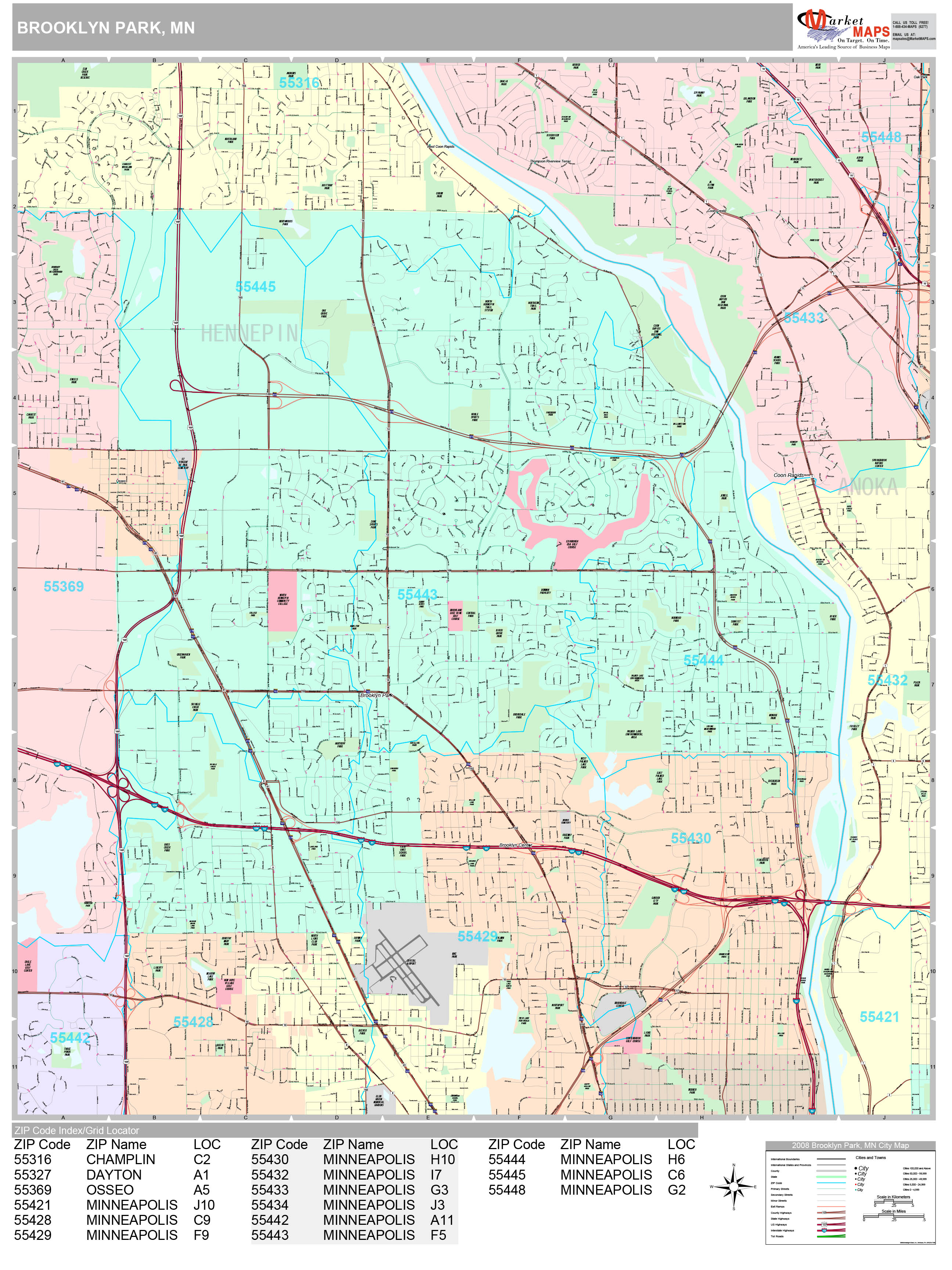 Brooklyn Park Minnesota Wall Map (Premium Style) by MarketMAPS