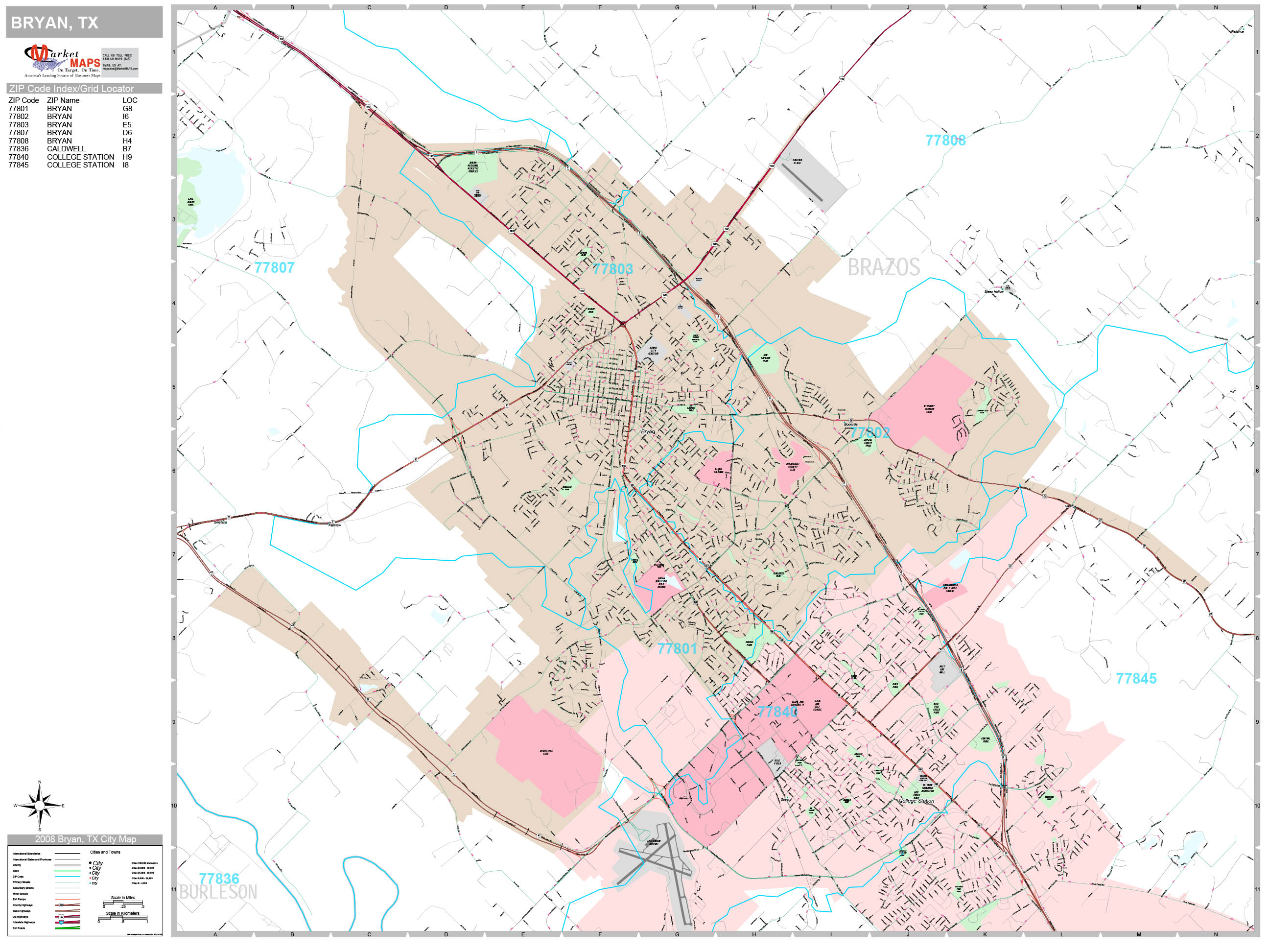 Bryan Texas Wall Map (Premium Style) by MarketMAPS - MapSales