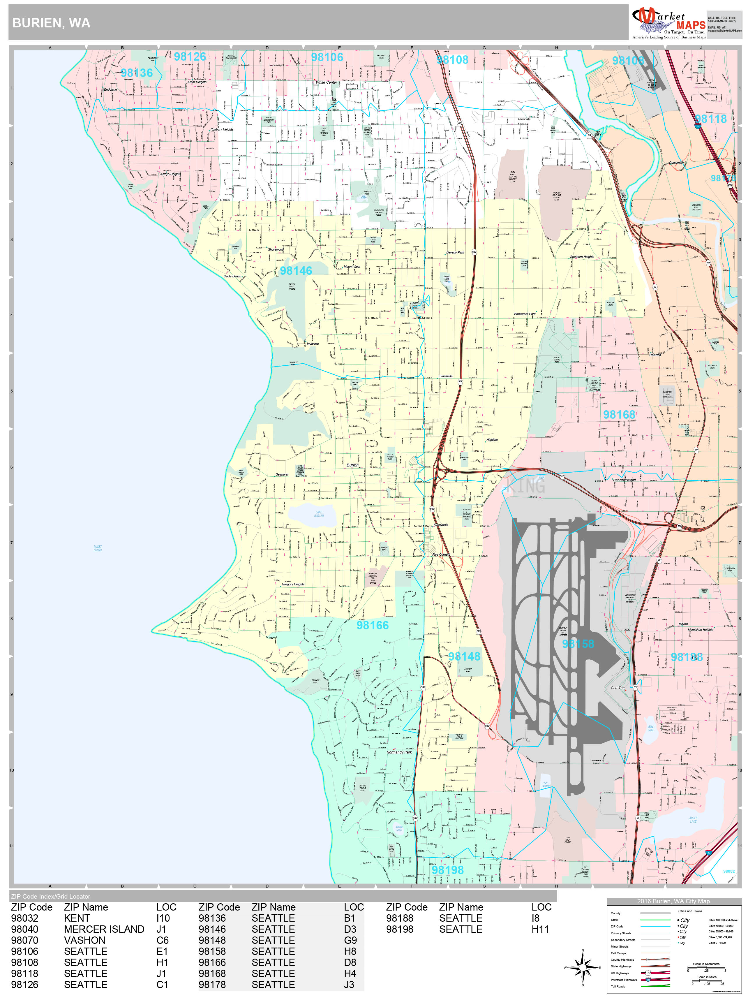 Burien Washington Wall Map (Premium Style) by MarketMAPS - MapSales.com