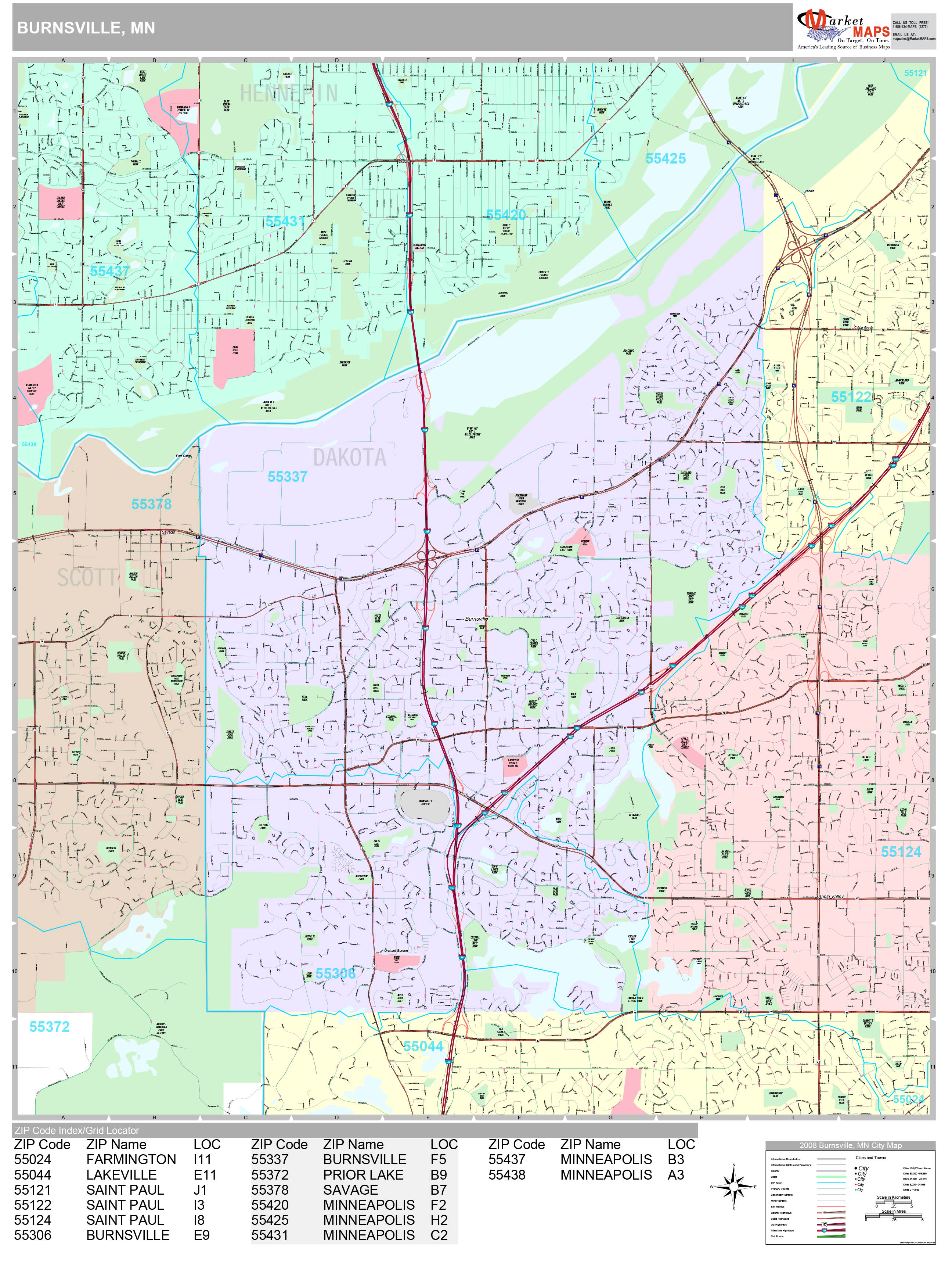 Burnsville Minnesota Wall Map (Premium Style) by MarketMAPS MapSales